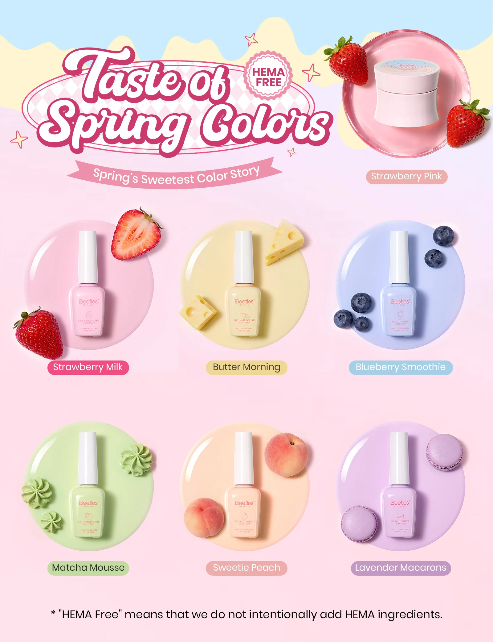 Beetles Stay Shining Taste of Spring HEMA Free TPO Free Spring Gel Polish Giftr Box 6 Colors Pastel Gel Polish Set with Base Top Coats Mini UV Lamp Press On Nails Tools, Complete DIY Manicure Set for Home Salon - Image 3