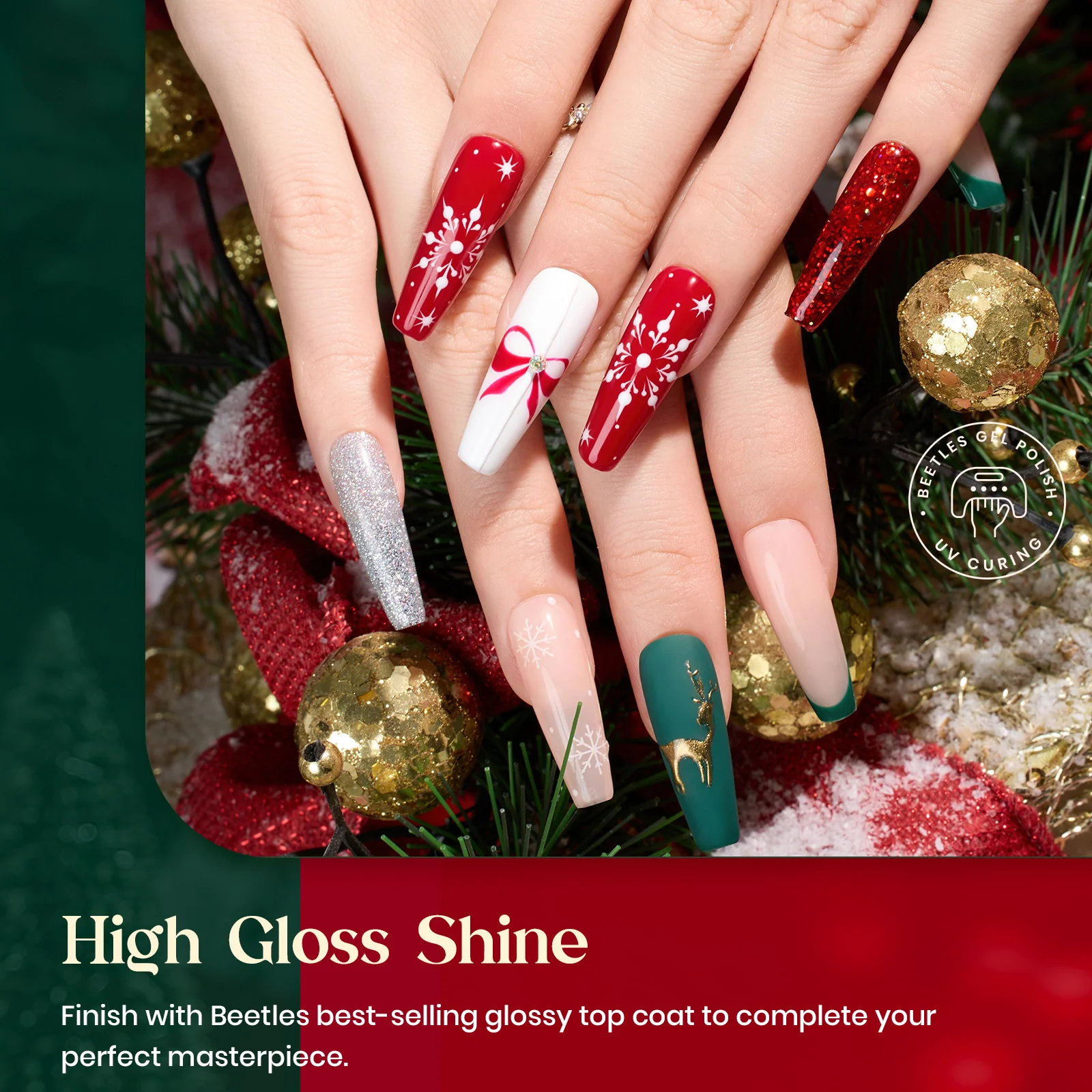 Beetles Stay Shining Under the Mistletoe HEMA-FREE TPO FREE Gel Nail Kit with UV Light, DIY Salon-Quality at Home - Image 3