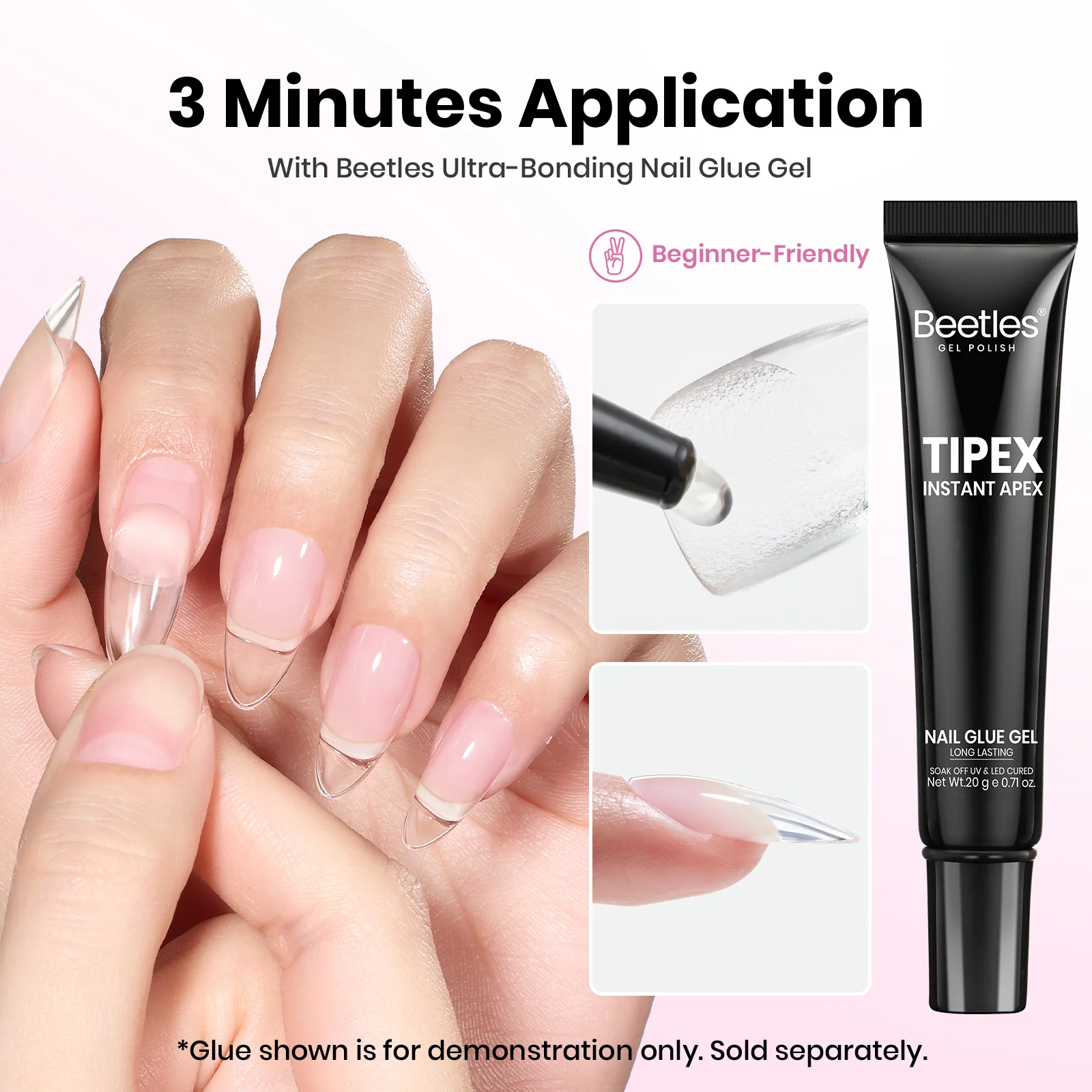 Beetles Stay Shinning Tipex Lite Instant Apex Nail Tips, Short Coffin, 256pcs 16 Sizes for DIY Salon-look Extensions - Image 7