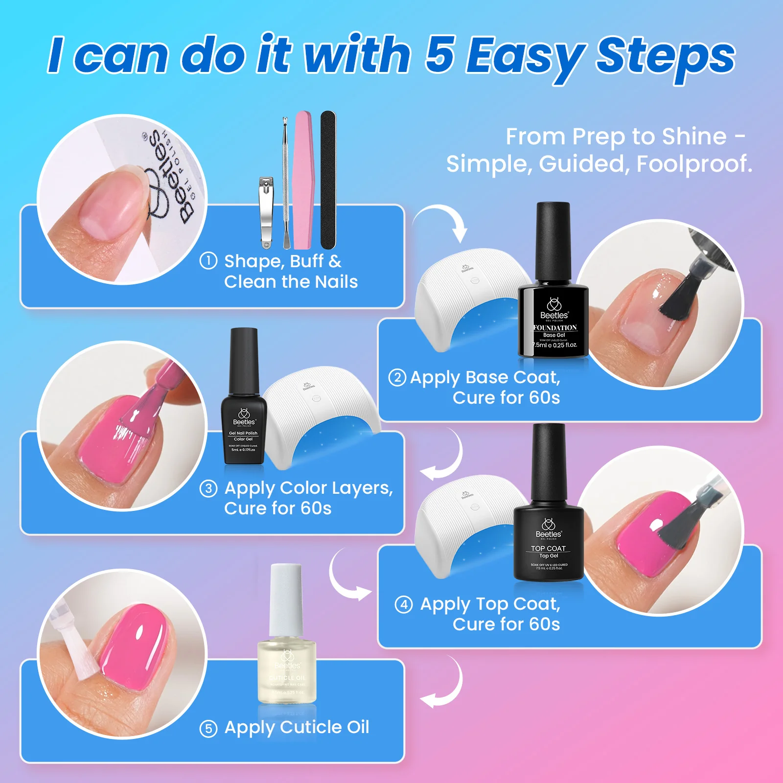 Beetles Gel Nail Starter Kit Studio Essentials TPO & HEMA Free 32 Colors 68 Pcs Summer Nails All-in-One Mani Kit - Image 9