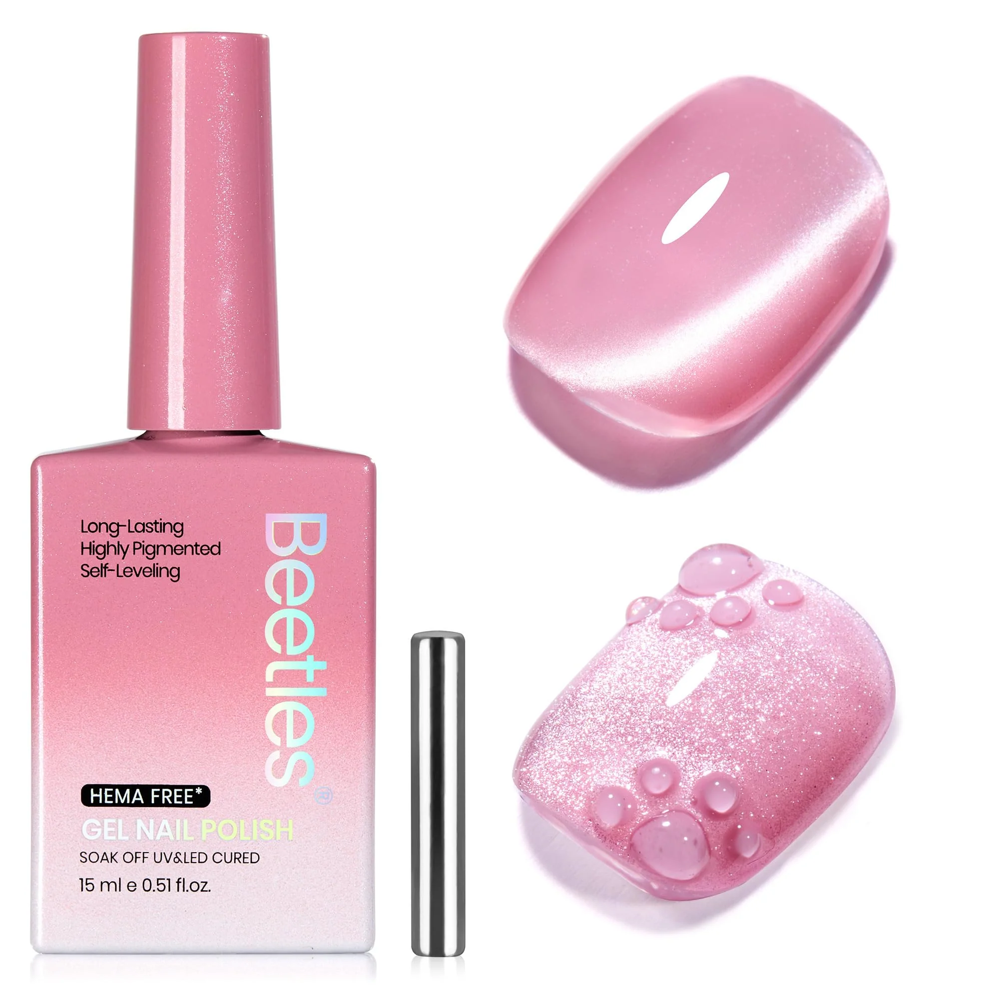 Beetles Sugar Swirl Gel Nail Polish - Nails 15ML Pink HEMA FREE Cat Eye Gel Polish