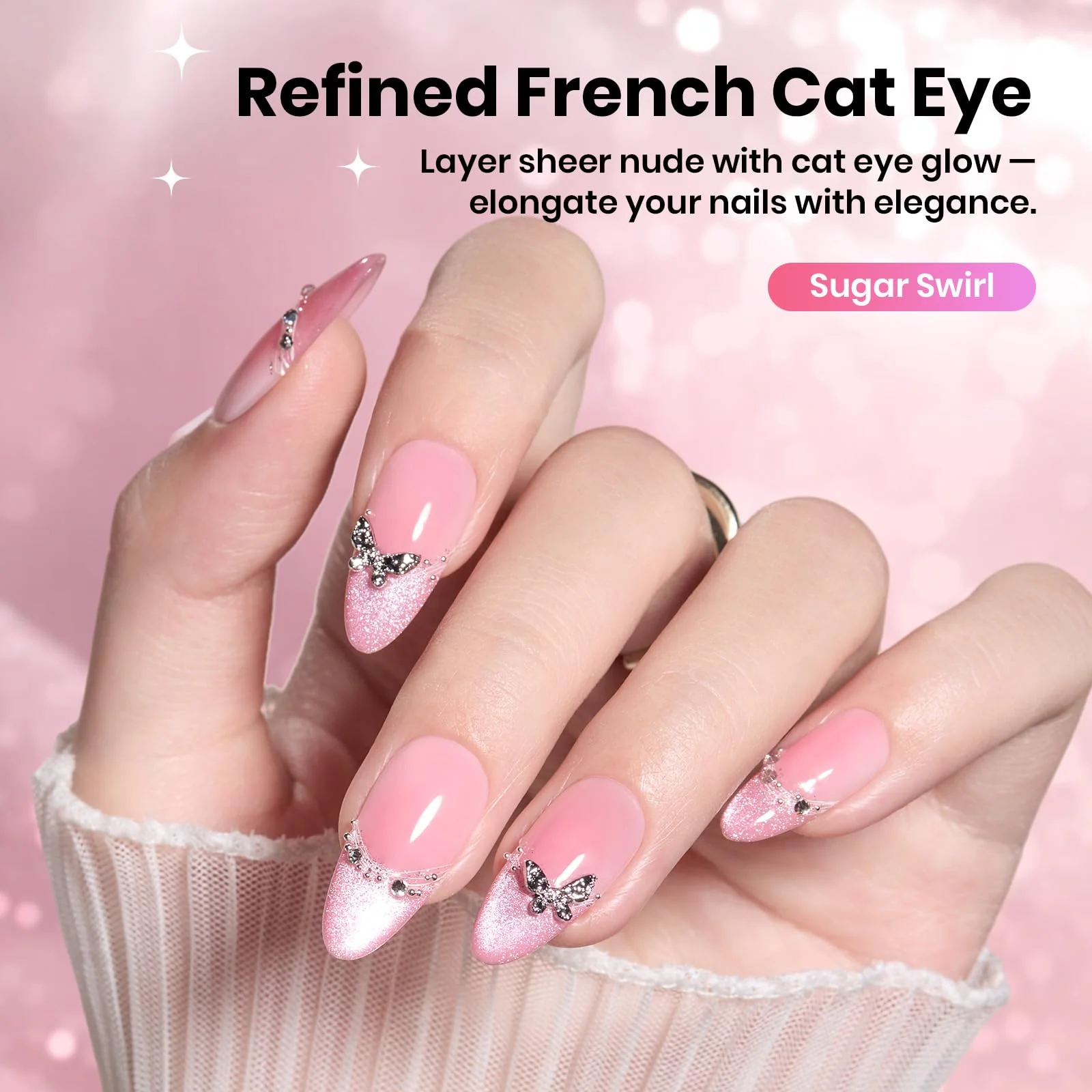 Beetles Sugar Swirl Gel Nail Polish - Nails 15ML Pink HEMA FREE Cat Eye Gel Polish - Image 3
