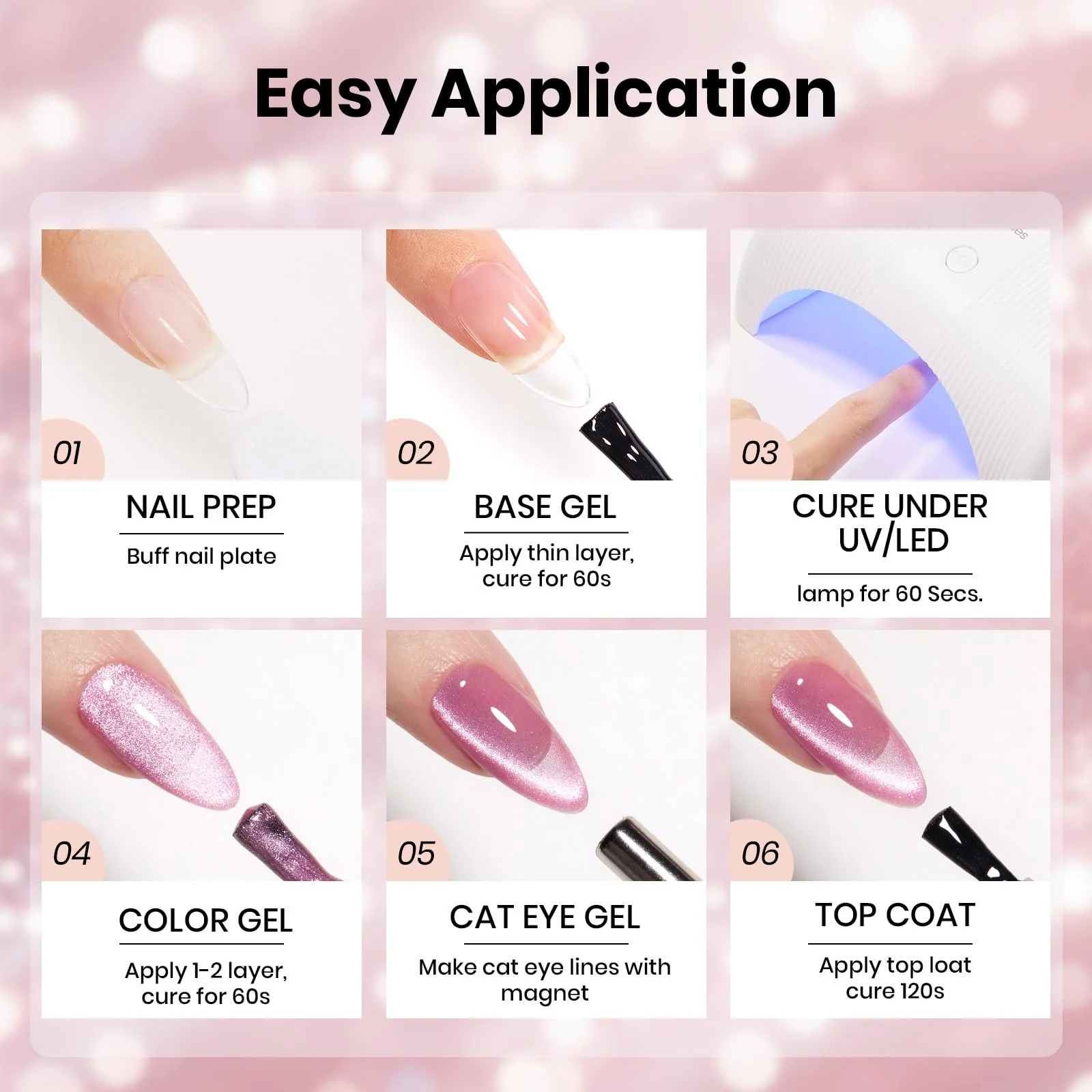 Beetles Sugar Swirl Gel Nail Polish - Nails 15ML Pink HEMA FREE Cat Eye Gel Polish - Image 7