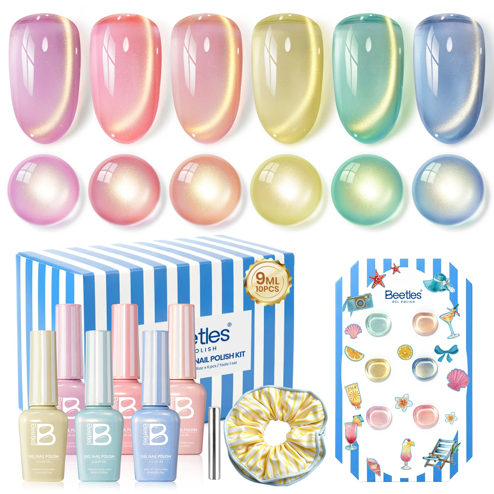 Beetles Summer Voyage - Saltmist Sunset Cat Eye Gel Neon Summer Nails 6 Colors Gel Polish Set 9ml - Image 10