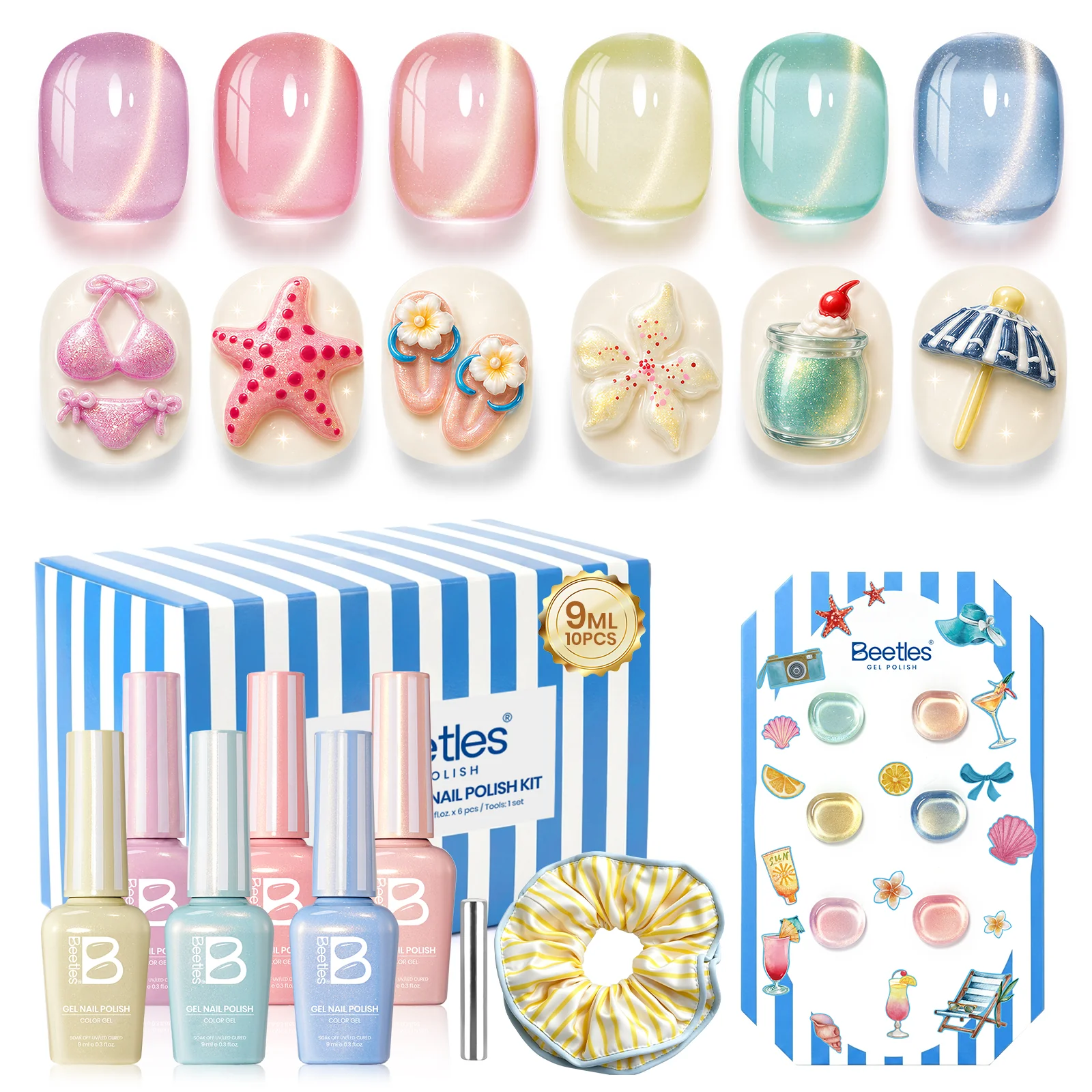 Beetles Summer Voyage - Saltmist Sunset Cat Eye Gel Neon Summer Nails 6 Colors Gel Polish Set 9ml - Image 11