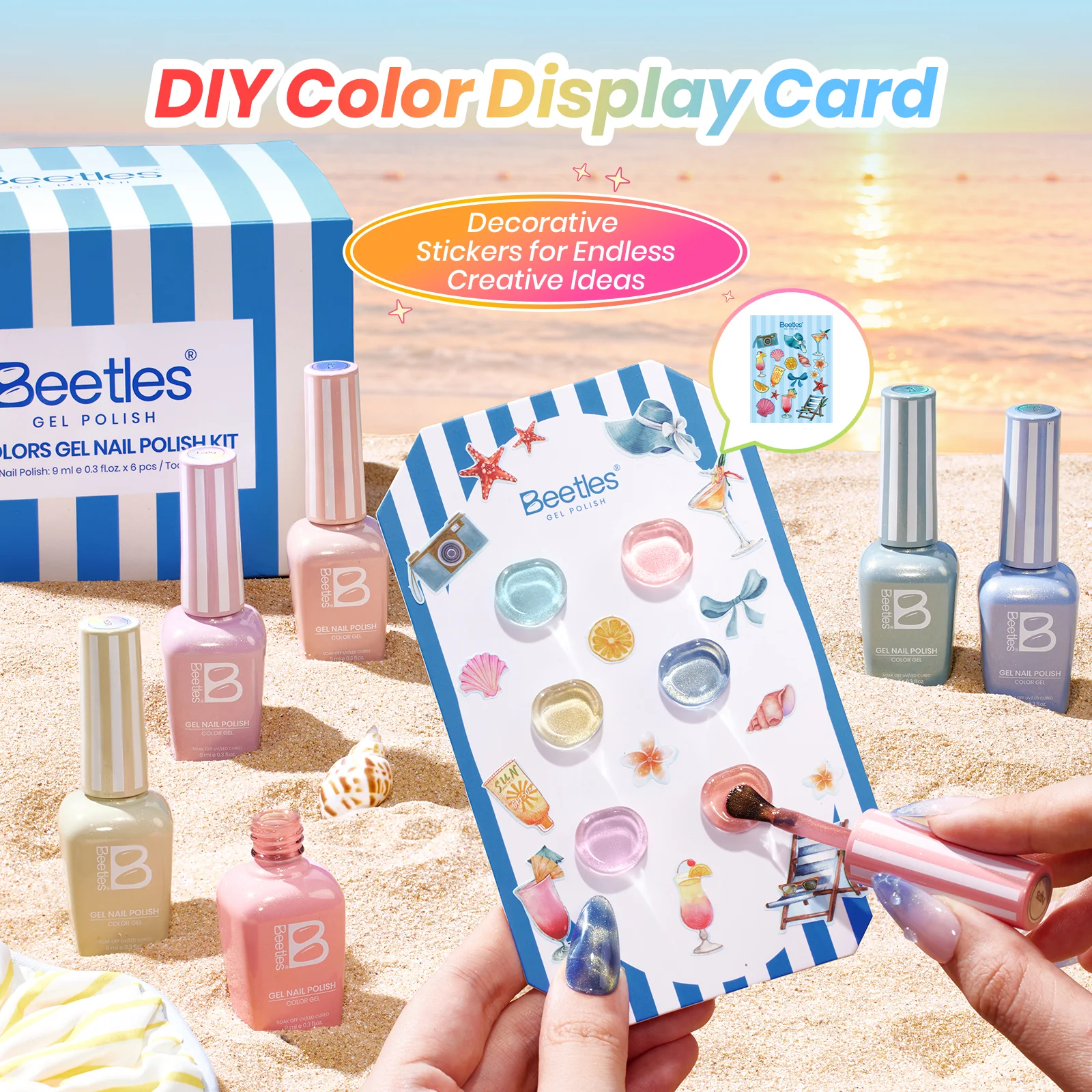 Beetles Summer Voyage - Saltmist Sunset Cat Eye Gel Neon Summer Nails 6 Colors Gel Polish Set 9ml - Image 2