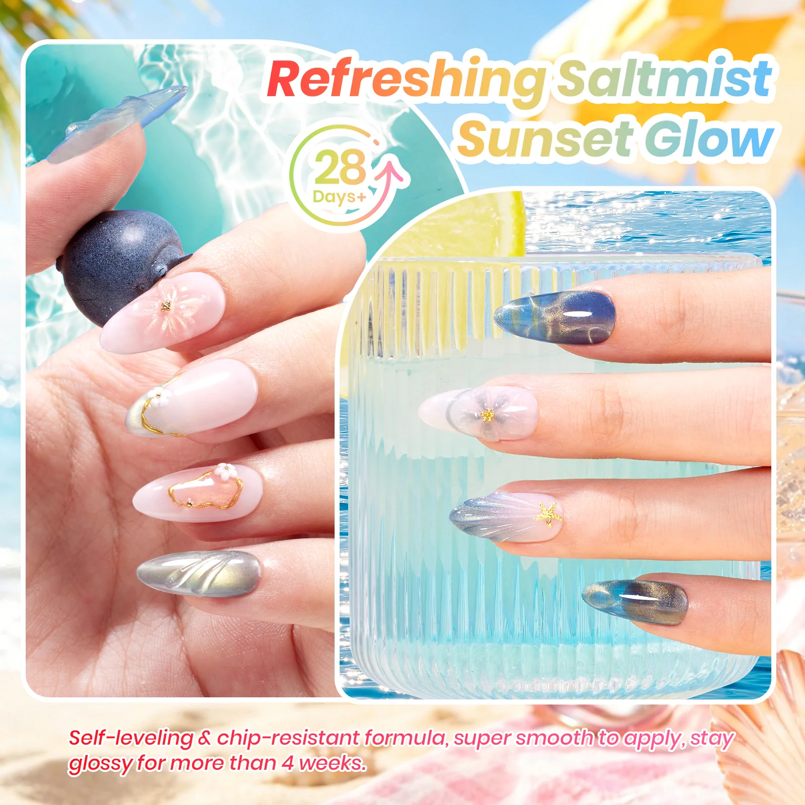 Beetles Summer Voyage - Saltmist Sunset Cat Eye Gel Neon Summer Nails 6 Colors Gel Polish Set 9ml - Image 8