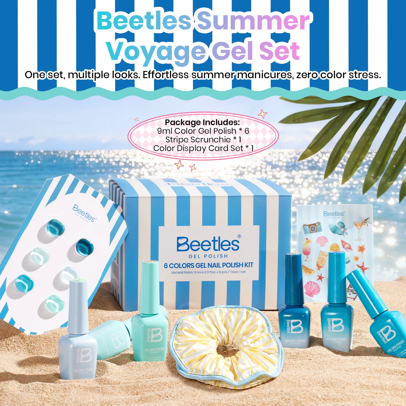 Beetles Summer Voyage - Shore Light Blue Cat Eye Gel Summer Nails 6 Colors Gel Polish Set 9ml - Image 2