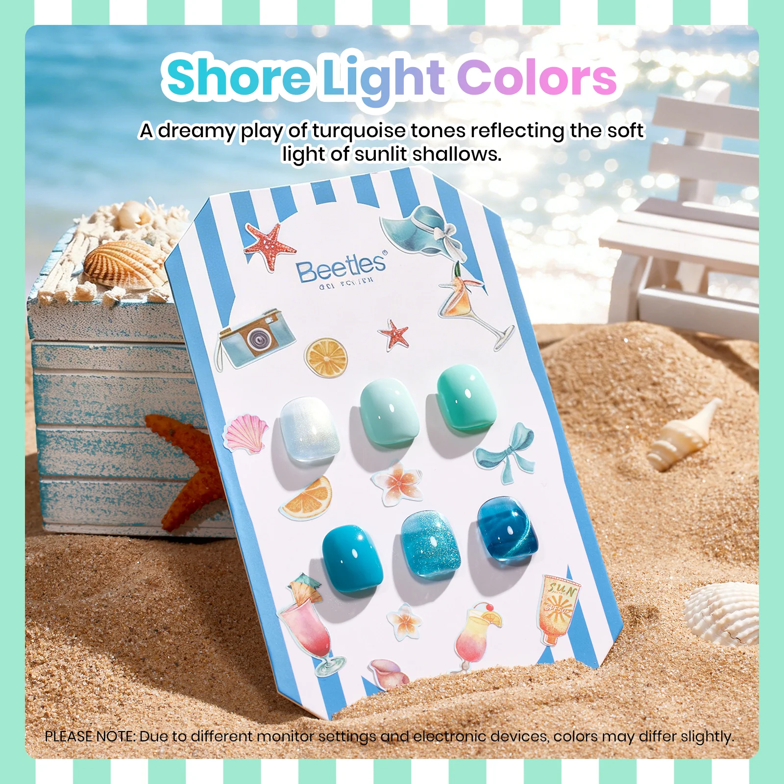 Beetles Summer Voyage - Shore Light Blue Cat Eye Gel Summer Nails 6 Colors Gel Polish Set 9ml - Image 3