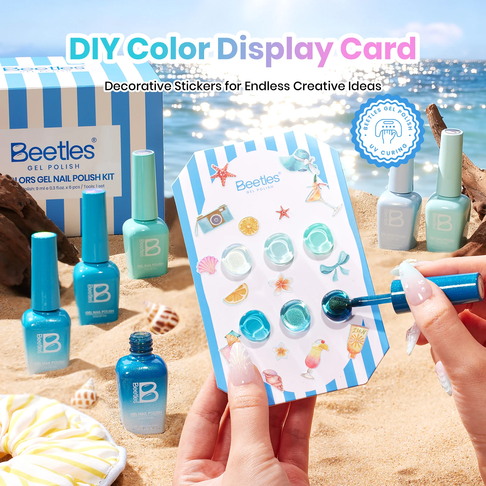Beetles Summer Voyage - Shore Light Blue Cat Eye Gel Summer Nails 6 Colors Gel Polish Set 9ml - Image 4
