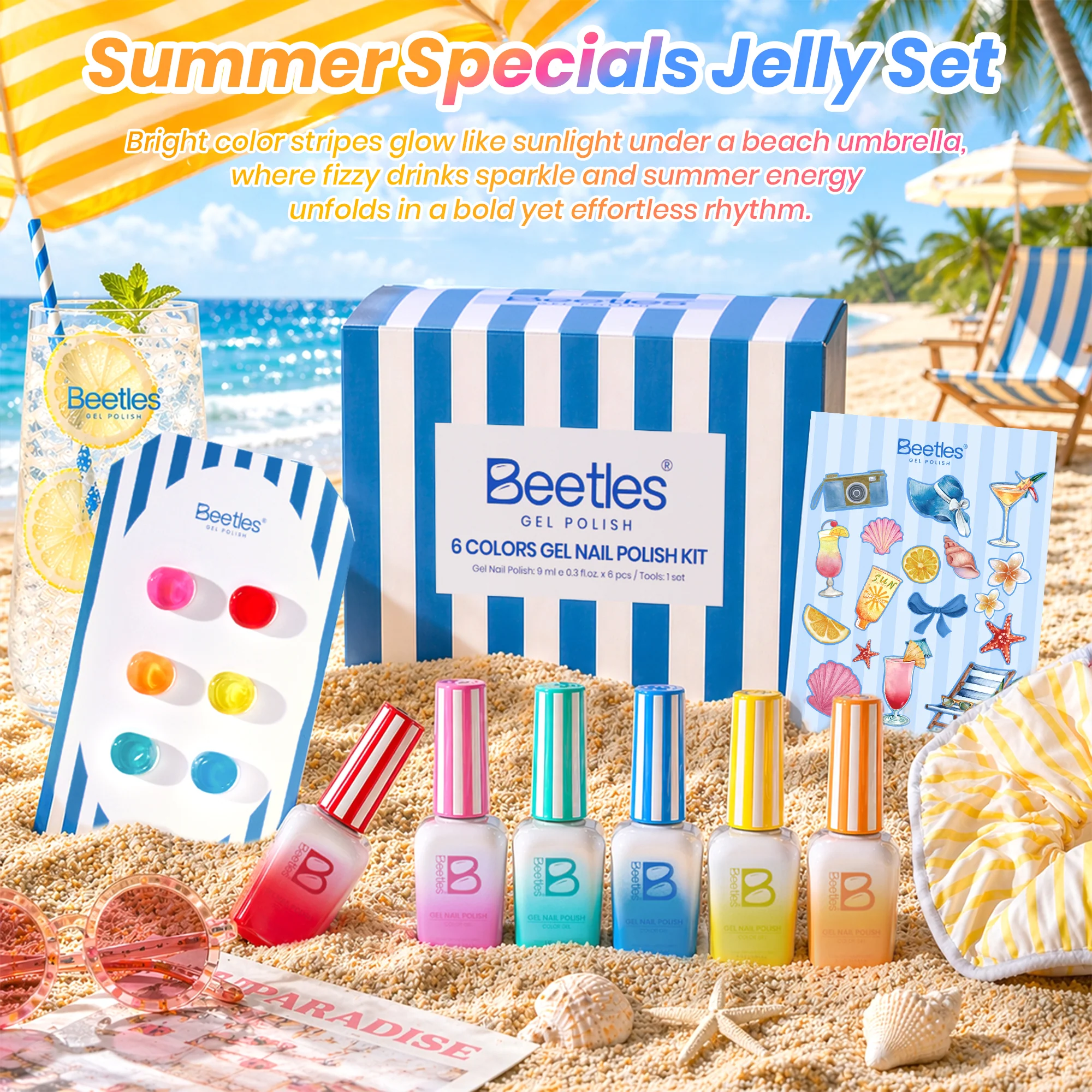 Beetles Summer Voyage - Summer Nails Specials Jelly Gel Neon Nails 6 Colors Gel Polish Set 9ml - Image 2