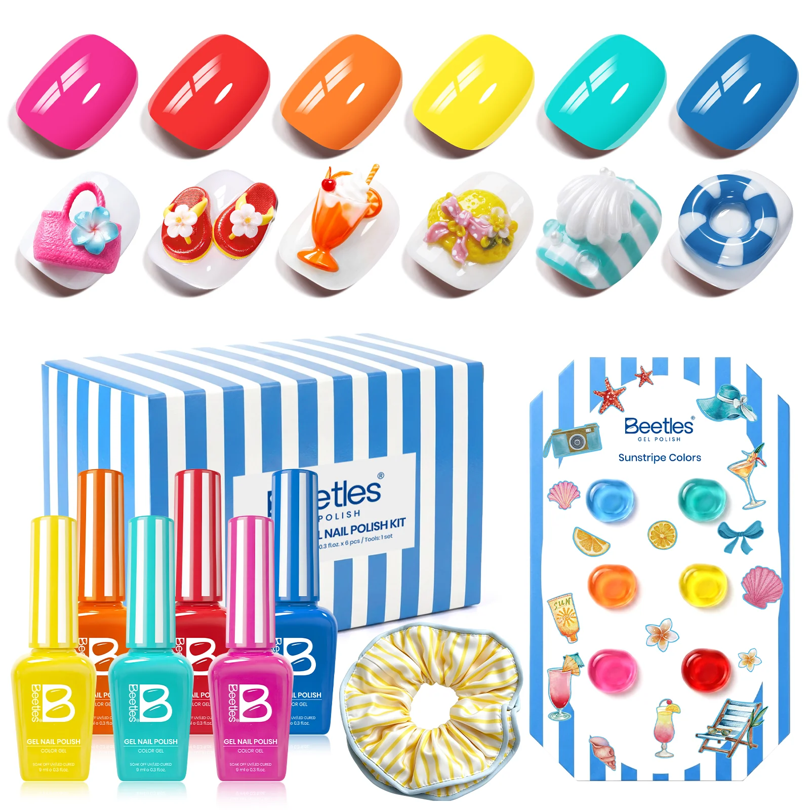 Beetles Summer Voyage - Sunstripe Color Neon Summer Nails 6 Colors Gel Polish Set 9ml