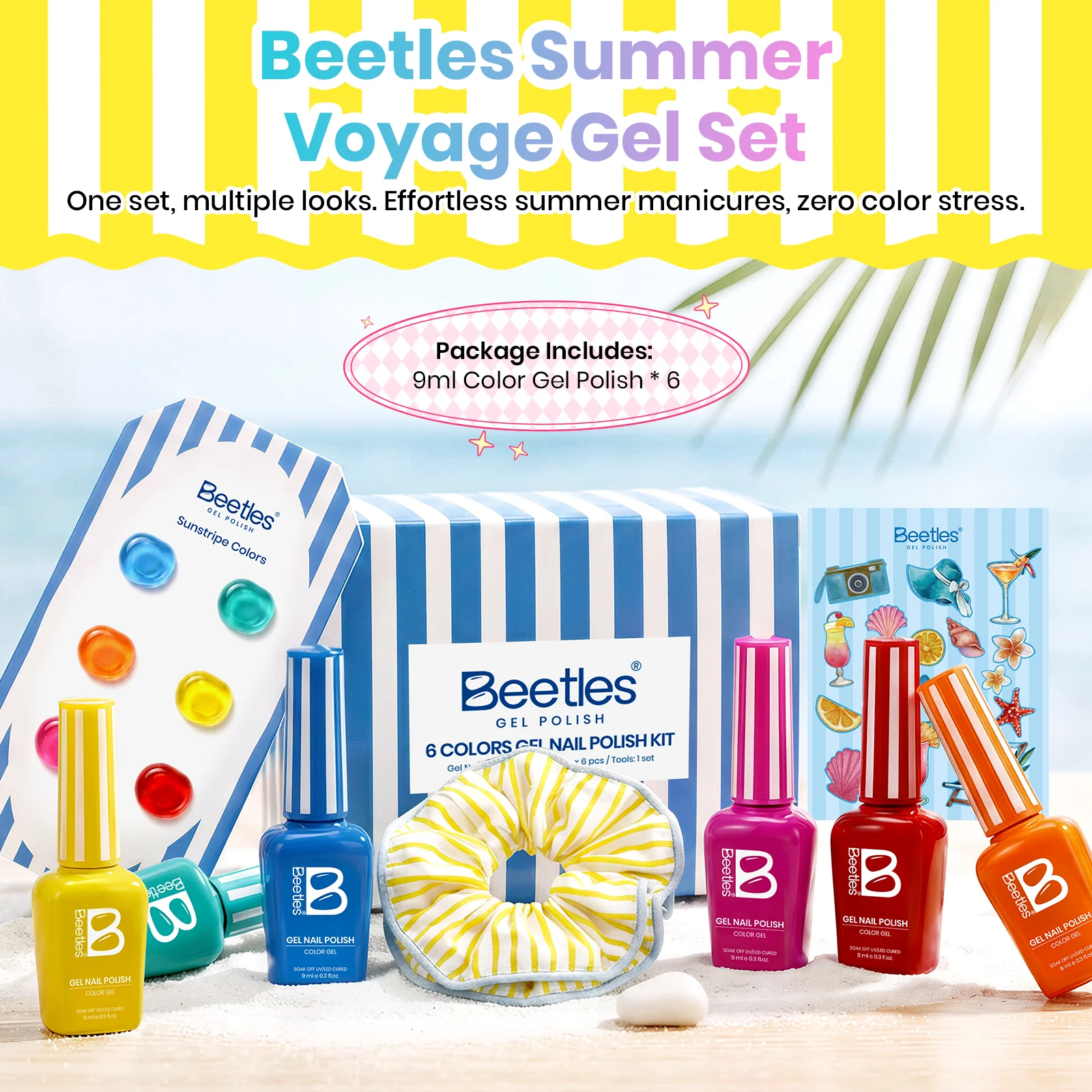 Beetles Summer Voyage - Sunstripe Color Neon Summer Nails 6 Colors Gel Polish Set 9ml - Image 2