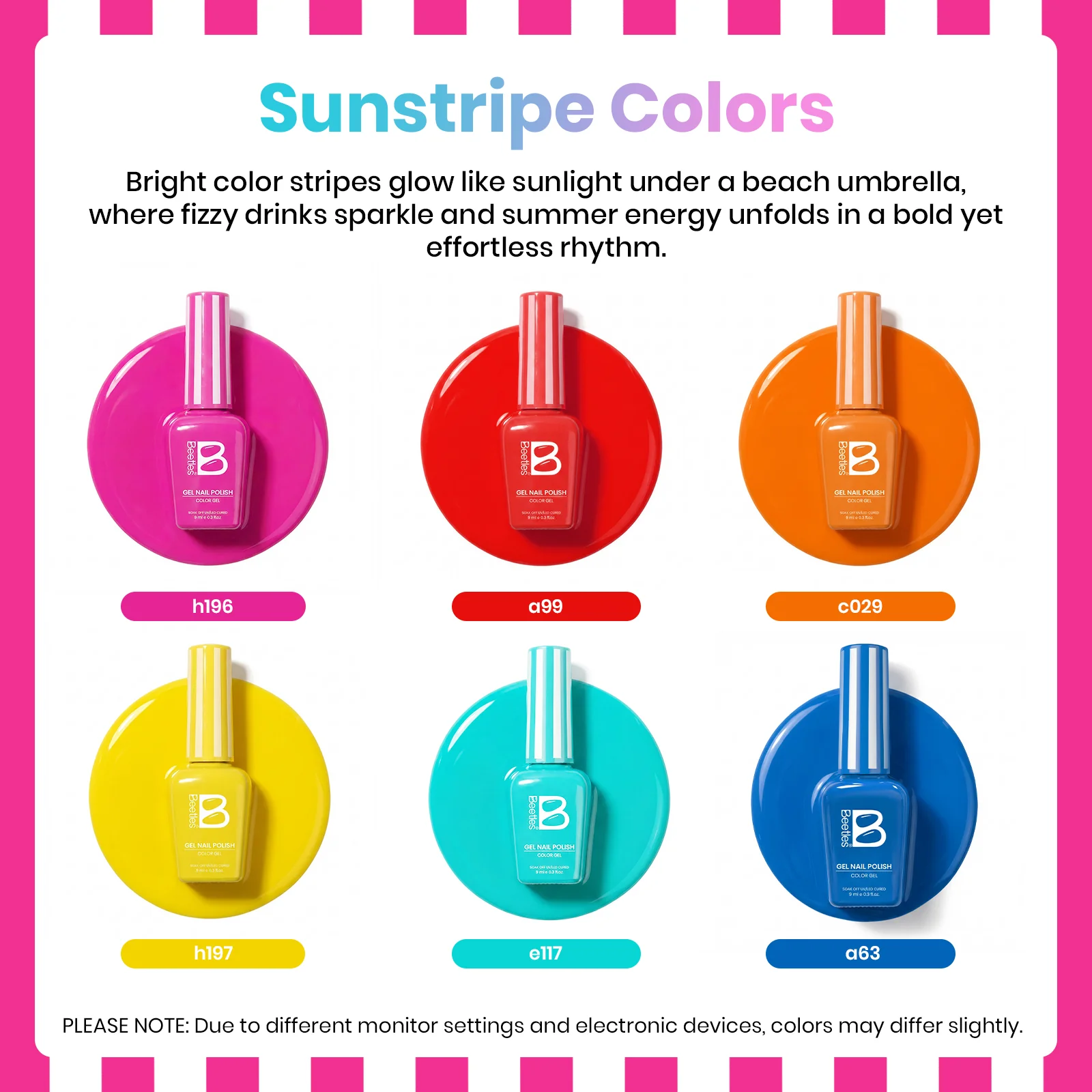 Beetles Summer Voyage - Sunstripe Color Neon Summer Nails 6 Colors Gel Polish Set 9ml - Image 3