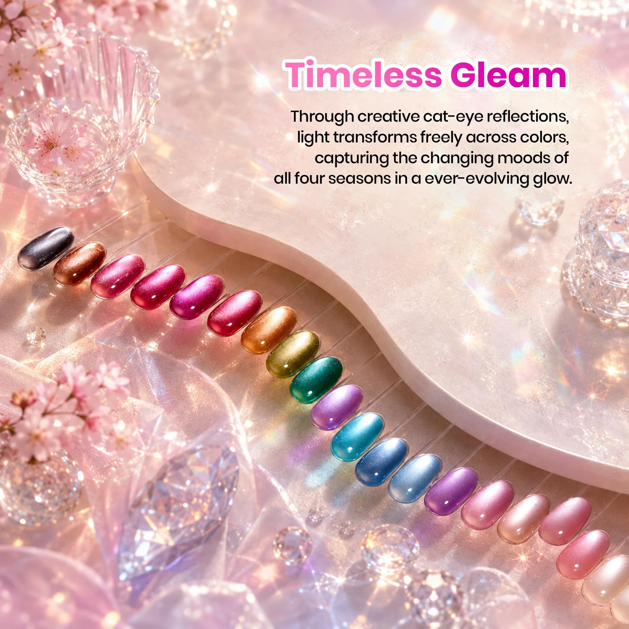 Beetles Timeless Gleam Cat Eye 20 Colors Summer Nails Gel Polish Set Glitter With Magnetic Base Matte Glossy Top Coat - Image 3