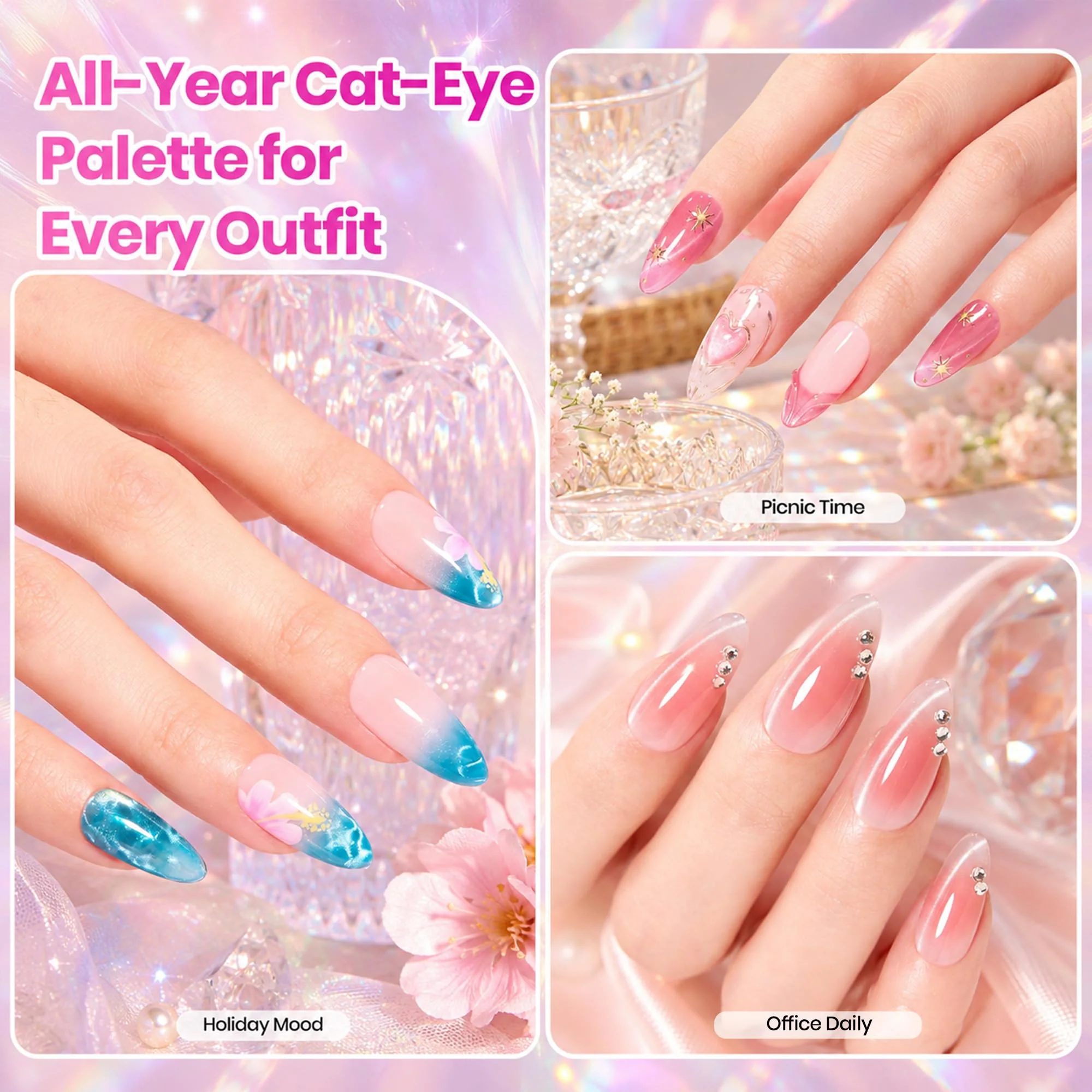 Beetles Timeless Gleam Cat Eye 20 Colors Summer Nails Gel Polish Set Glitter With Magnetic Base Matte Glossy Top Coat - Image 6