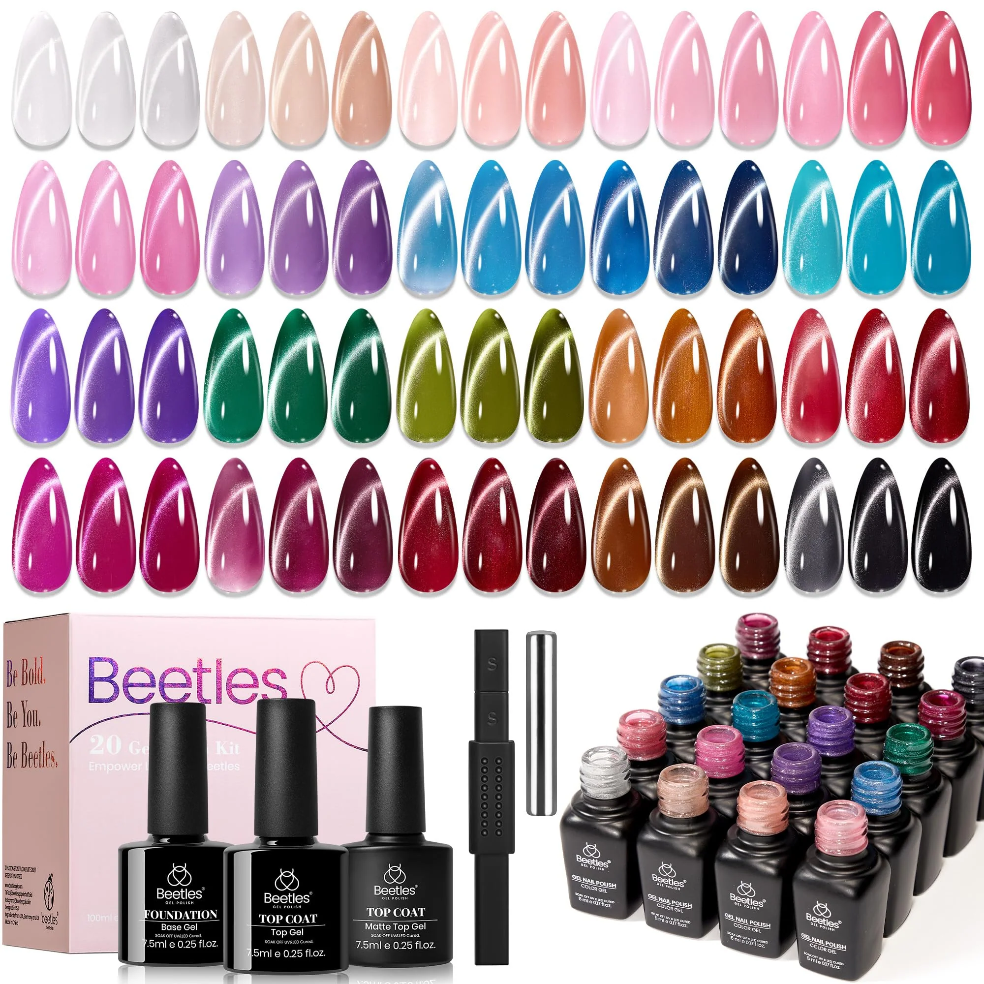 Beetles Timeless Gleam Cat Eye 20 Colors Summer Nails Gel Polish Set Glitter With Magnetic Base Matte Glossy Top Coat - Image 9