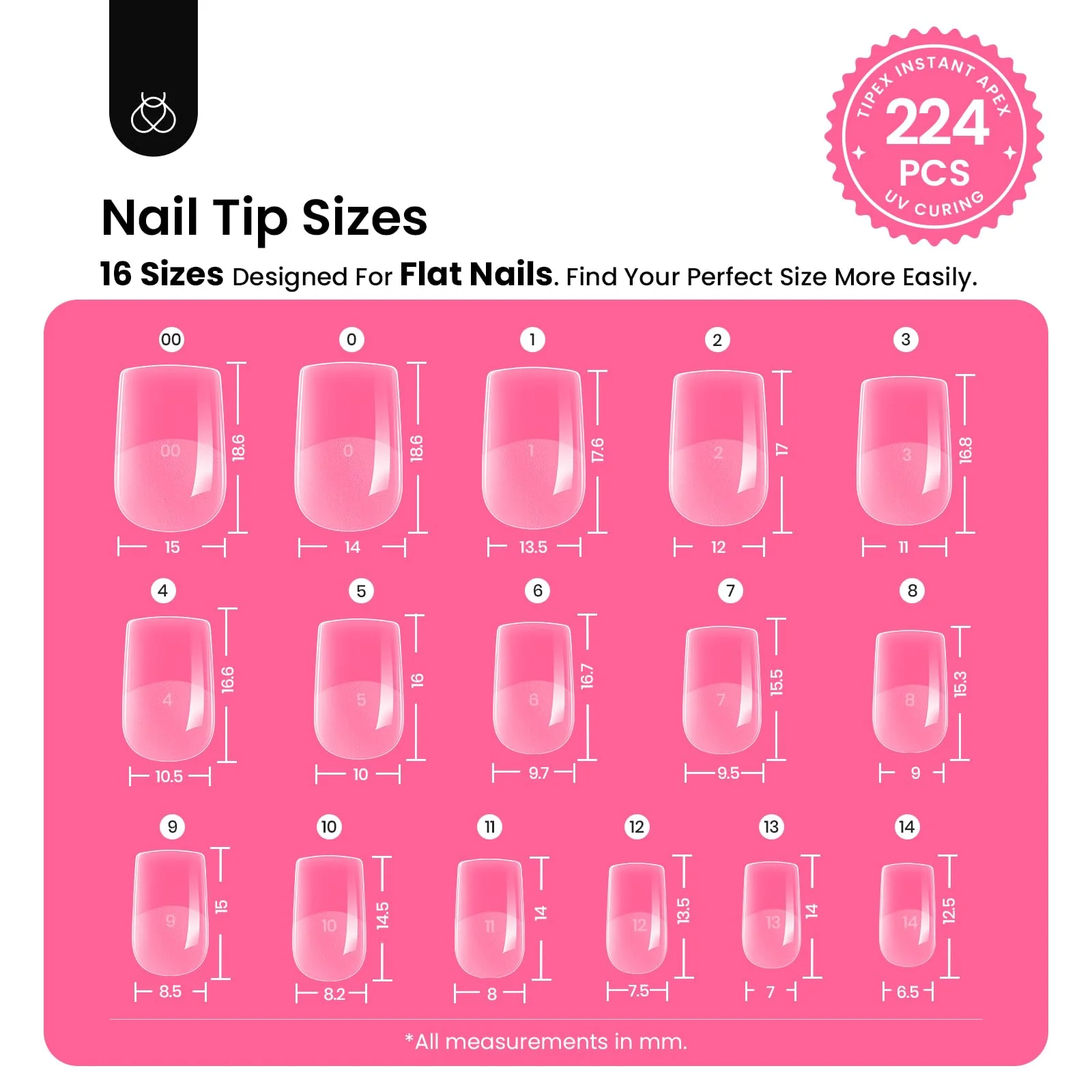 Beetles Tipex Instant Apex Nail Tips Kit - Extra Short Squoval 224Pcs 16 Sizes - Image 3