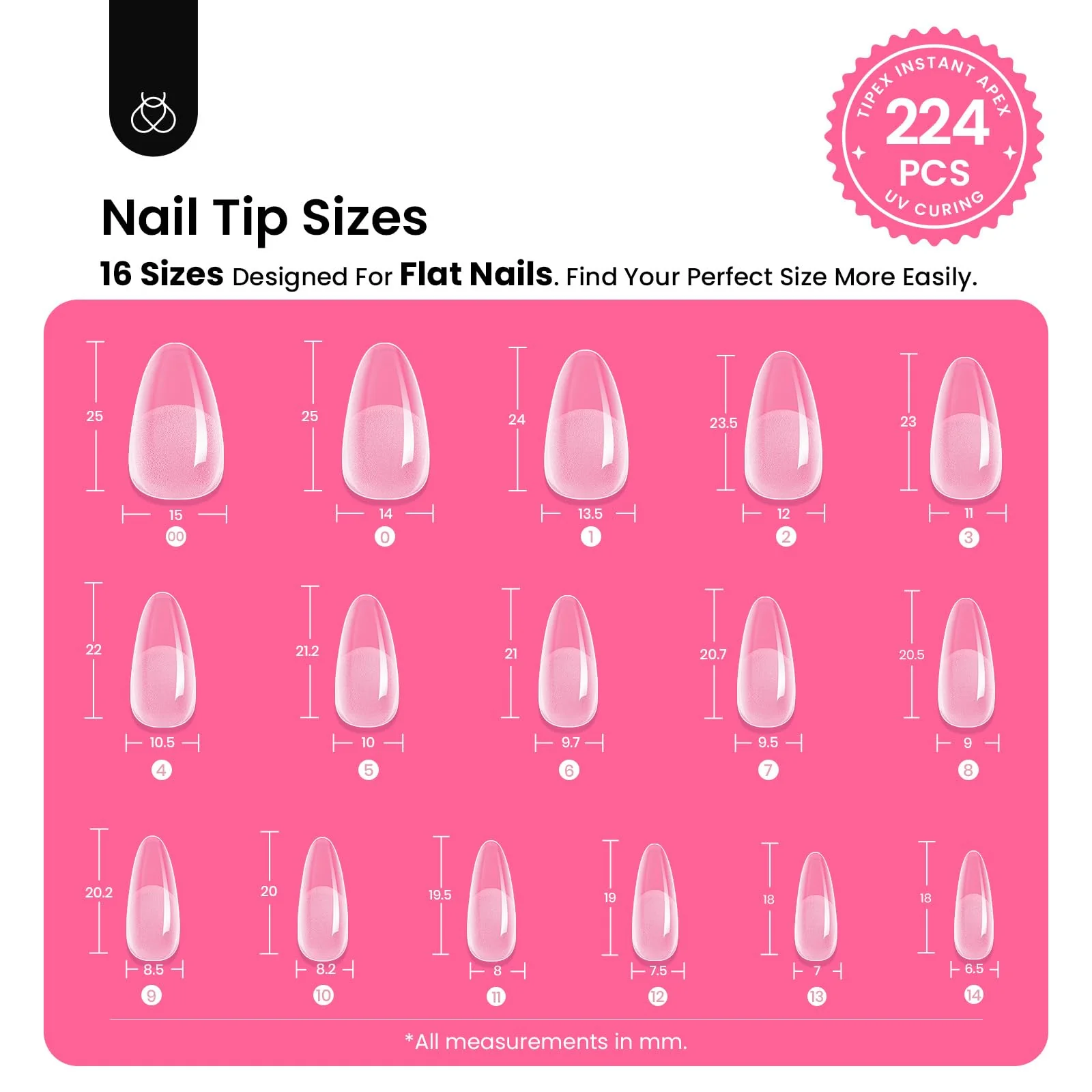 Beetles Tipex Instant Apex Nail Tips Kit - Medium Oval Almond 224Pcs 16 Sizes - Image 3