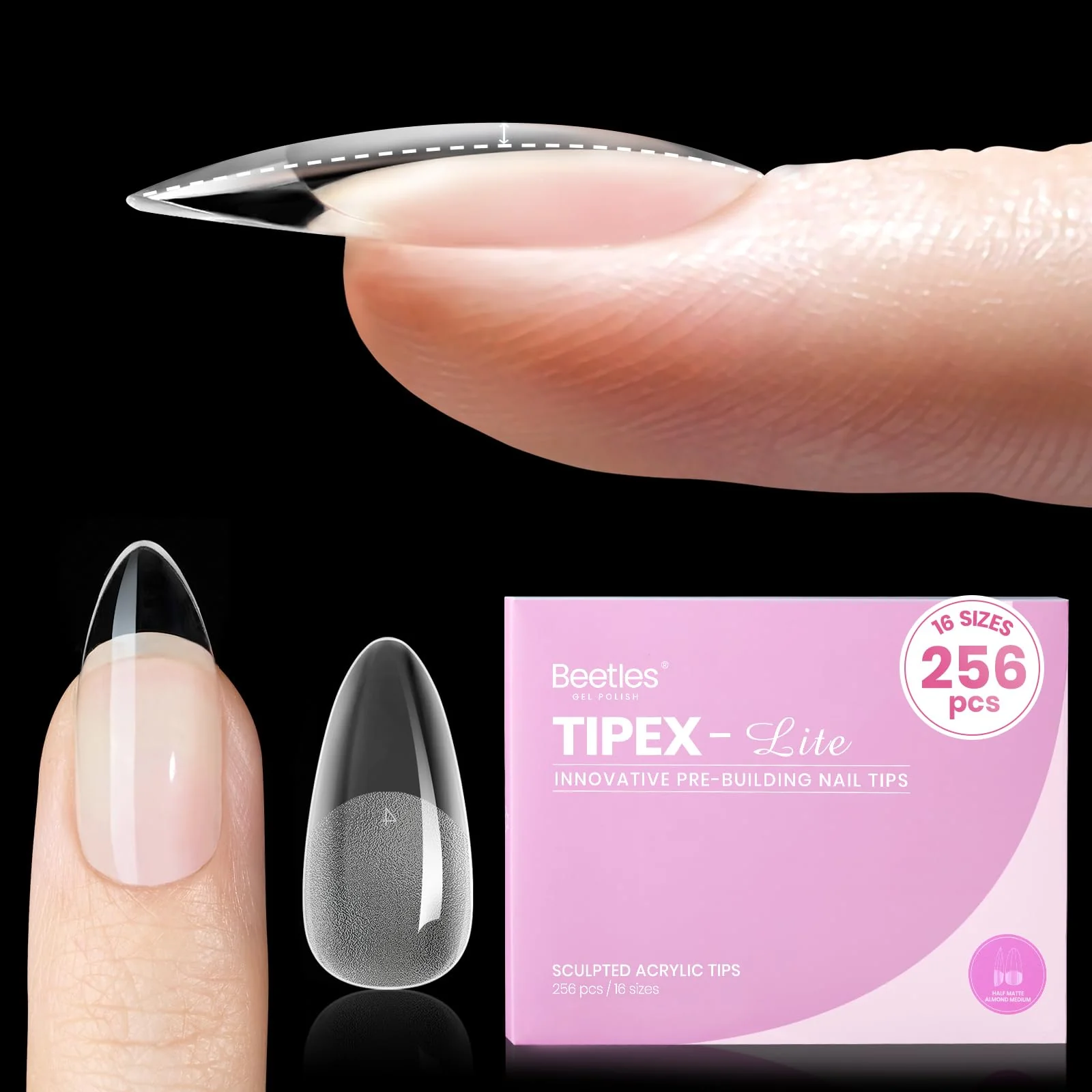 Beetles Tipex Lite Apex Nail Tips - Almond Medium 256pcs 16 Sizes