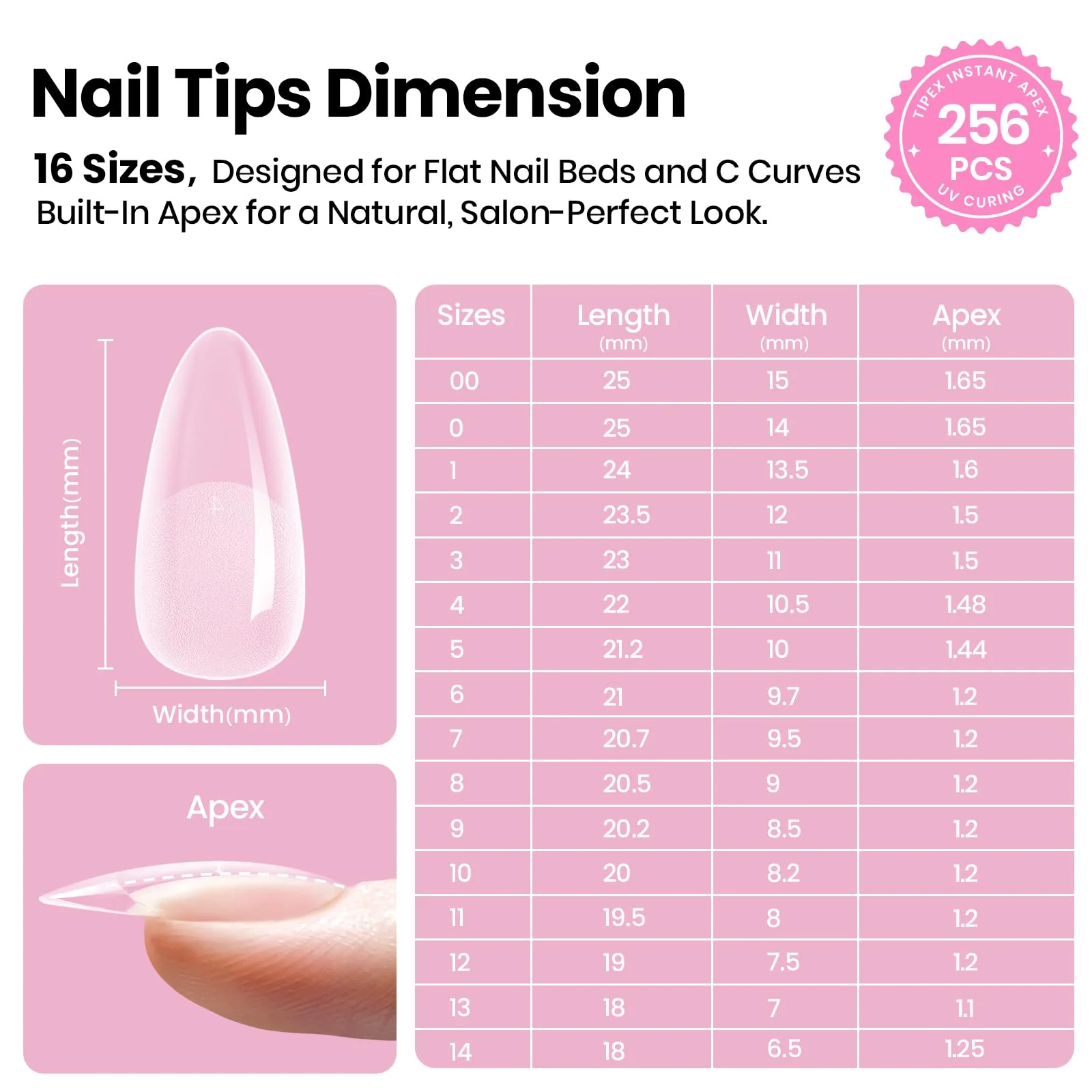Beetles Tipex Lite Apex Nail Tips - Almond Medium 256pcs 16 Sizes - Image 4