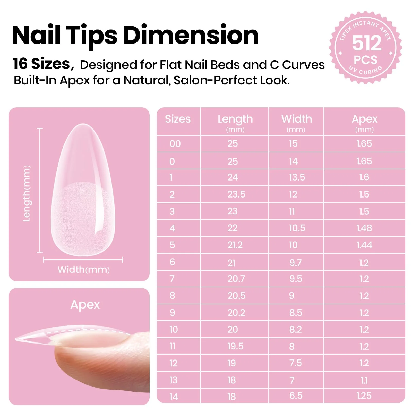 Beetles Tipex Lite Apex Nail Tips - Almond Medium 512pcs 16 Sizes - Image 4