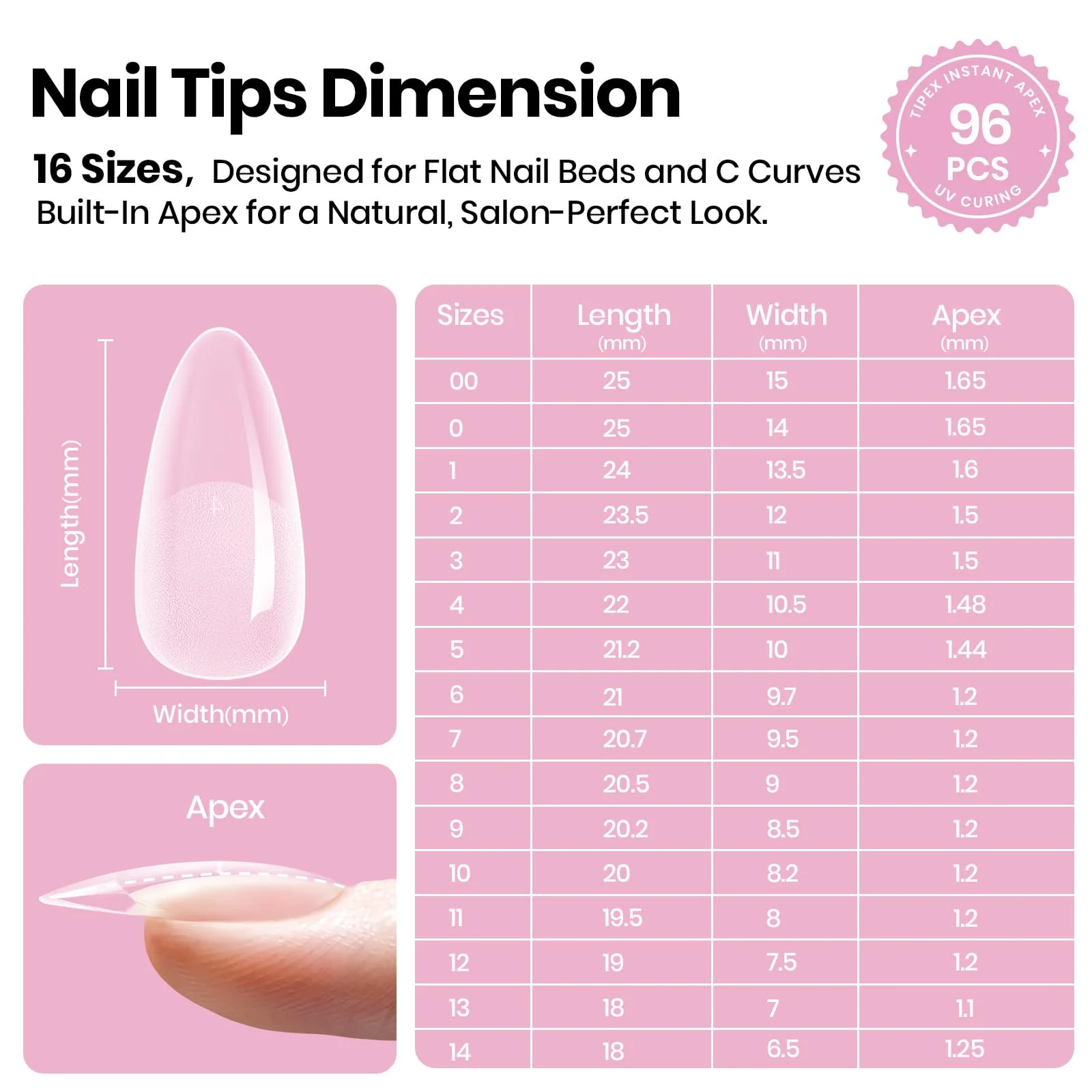 Beetles Tipex Lite Apex Nail Tips - Almond Medium 96pcs 16 Sizes - Image 4