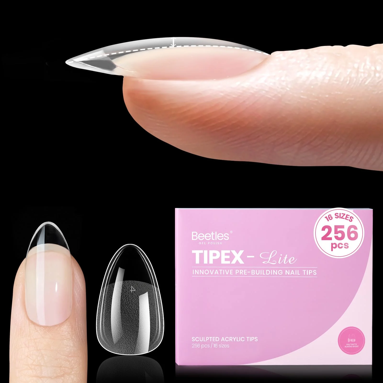 Beetles Tipex Lite Apex Nail Tips - Almond Short 256pcs 16 Sizes