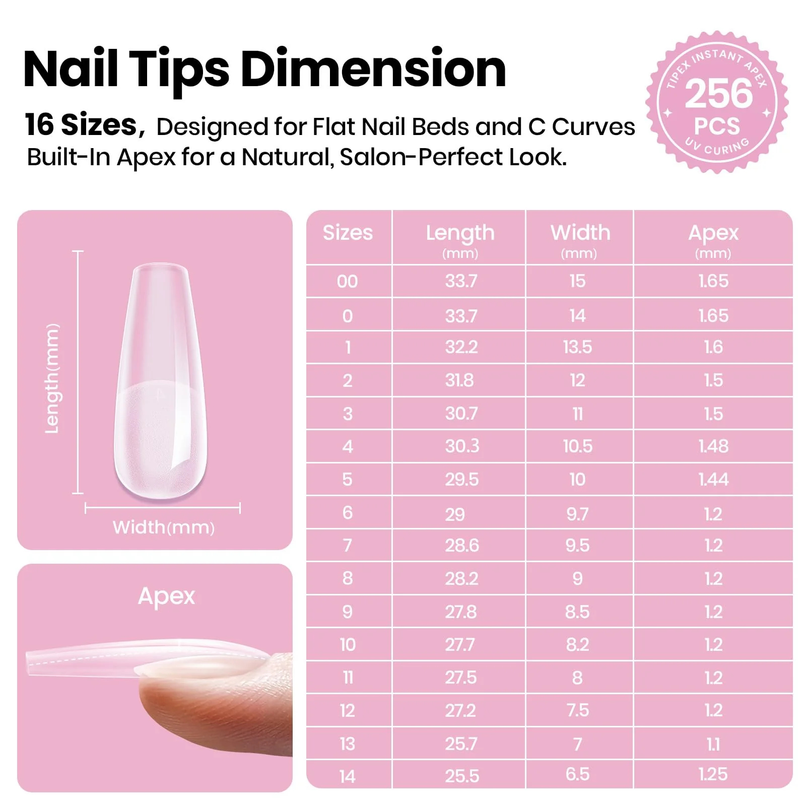 Beetles Tipex Lite Apex Nail Tips - Coffin Long 256pcs 16 Sizes - Image 4