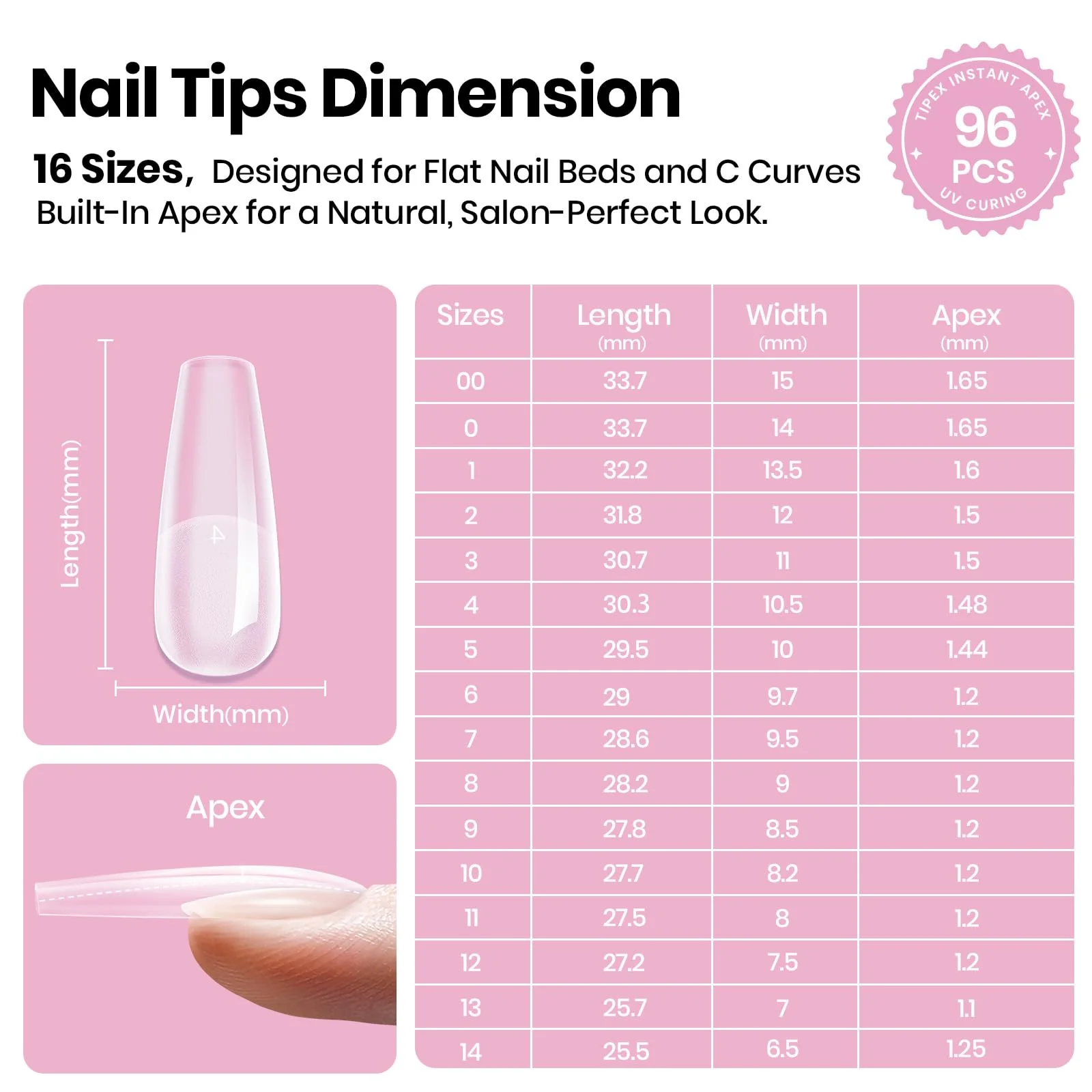 Beetles Tipex Lite Apex Nail Tips - Coffin Long 96pcs 16 Sizes - Image 4