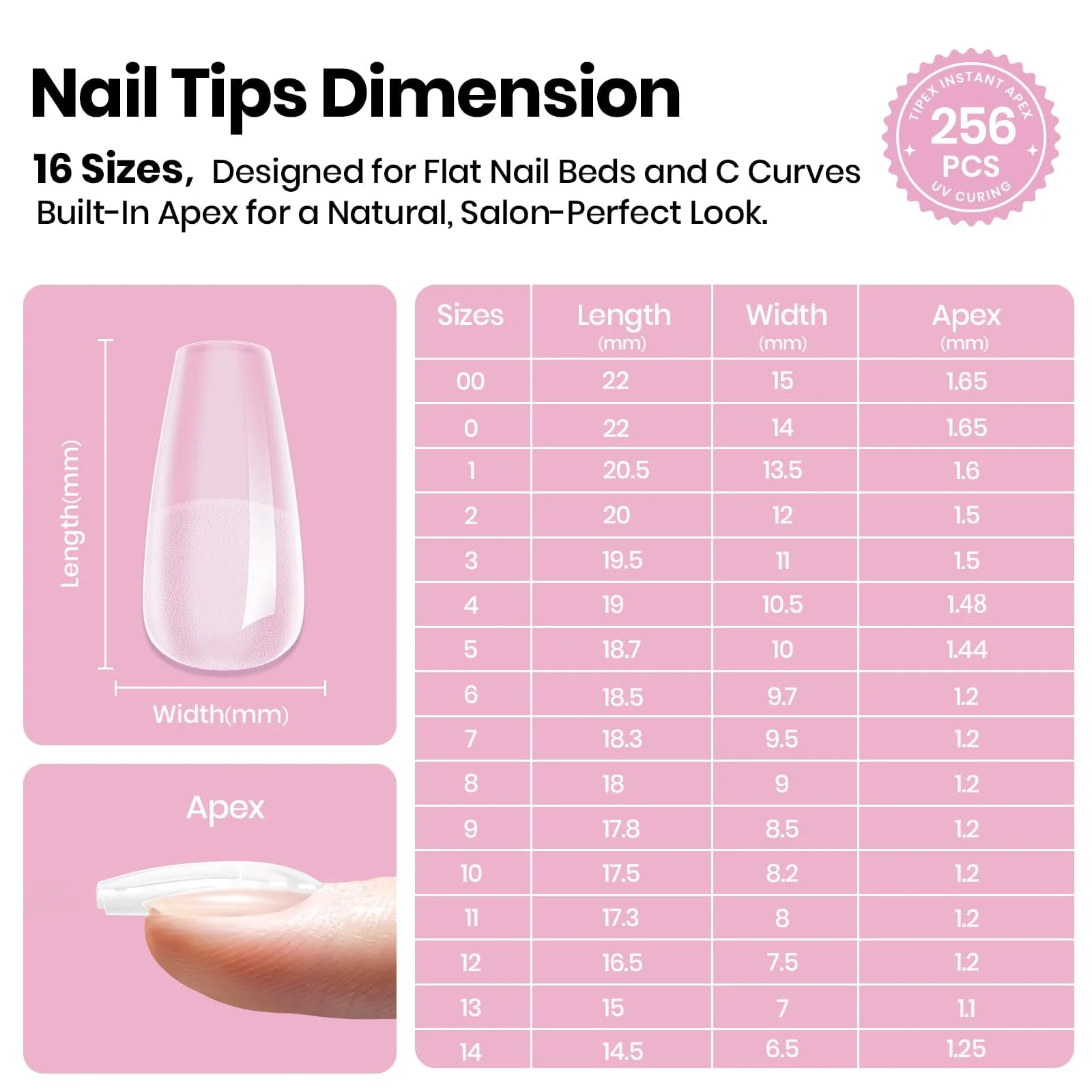 Beetles Tipex Lite Apex Nail Tips - Coffin Short 256pcs 16 Sizes - Image 4