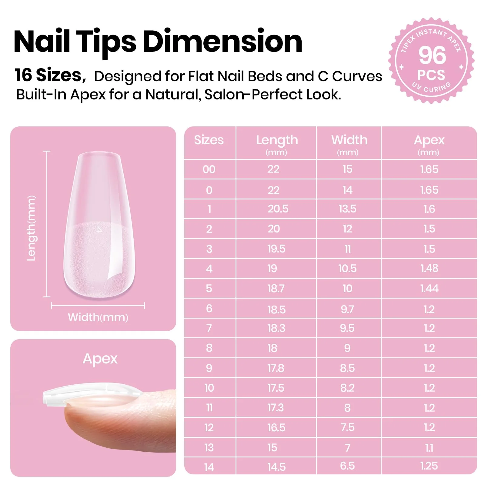 Beetles Tipex Lite Apex Nail Tips - Coffin Short 96pcs 16 Sizes - Image 4