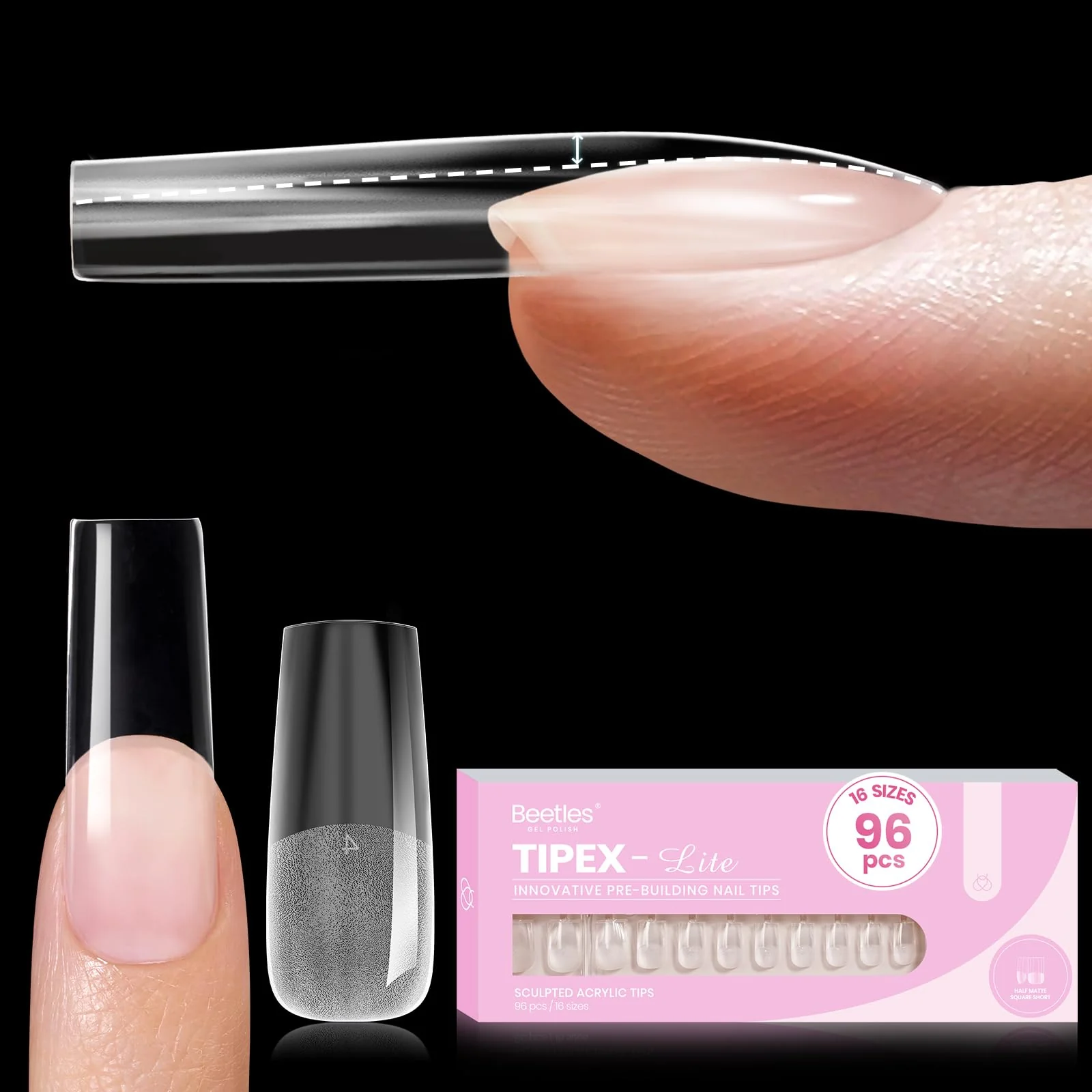 Beetles Tipex Lite Apex Nail Tips - Square Long 96pcs 16 Sizes