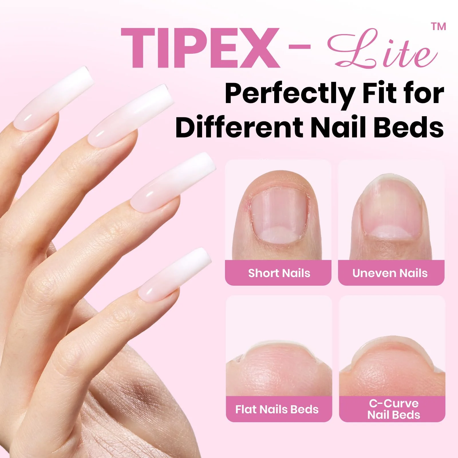 Beetles Tipex Lite Apex Nail Tips - Square Long 96pcs 16 Sizes - Image 2