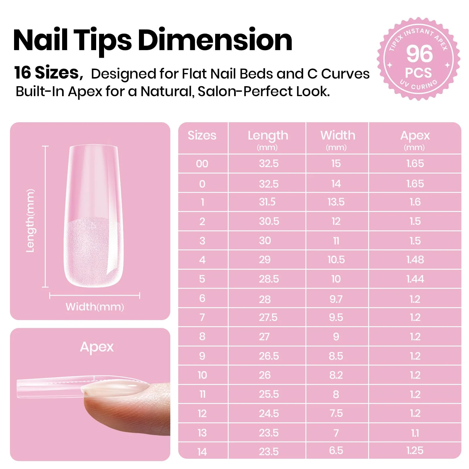 Beetles Tipex Lite Apex Nail Tips - Square Long 96pcs 16 Sizes - Image 4