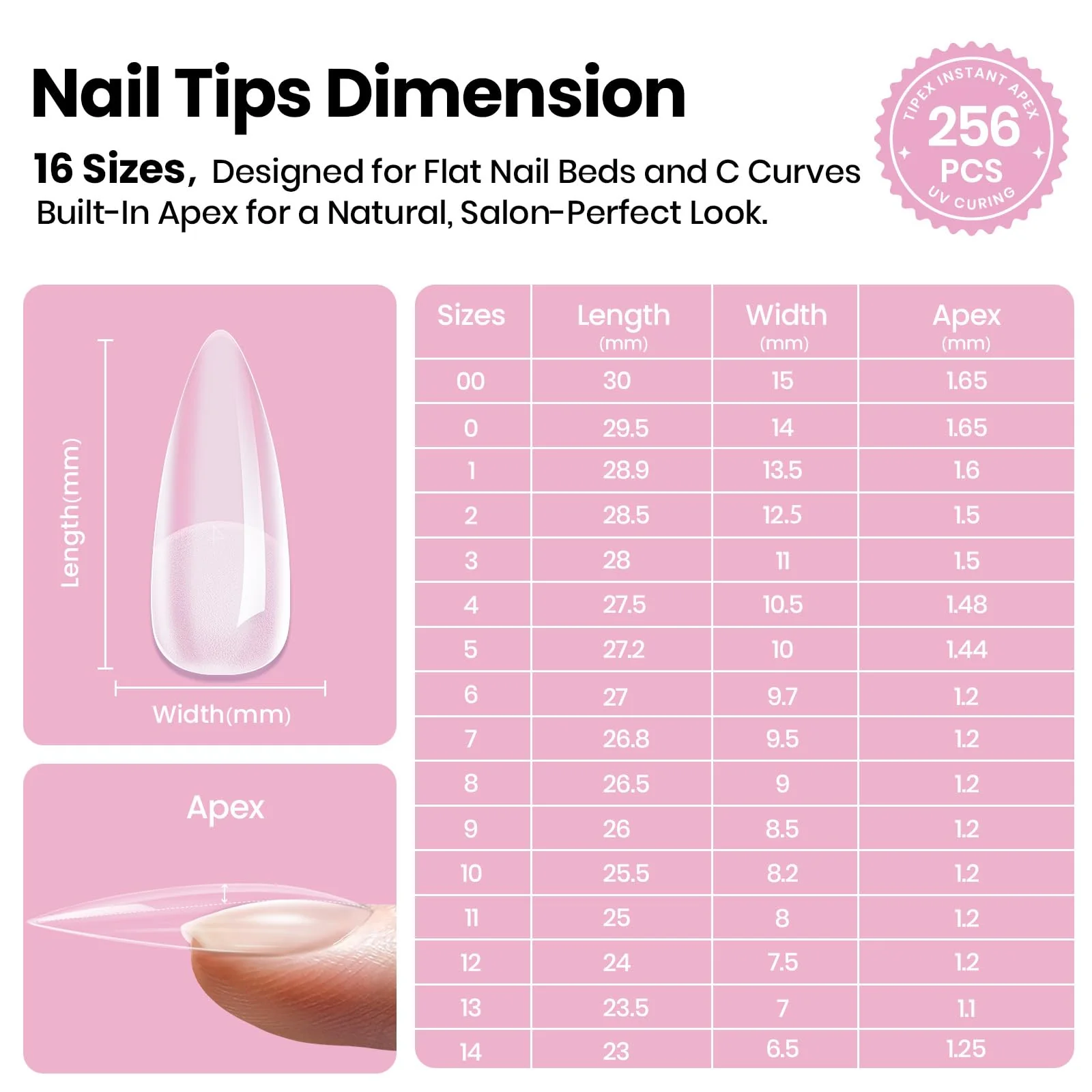 Beetles Tipex Lite Apex Nail Tips - Stiletto Medium 256pcs 16 Sizes - Image 4
