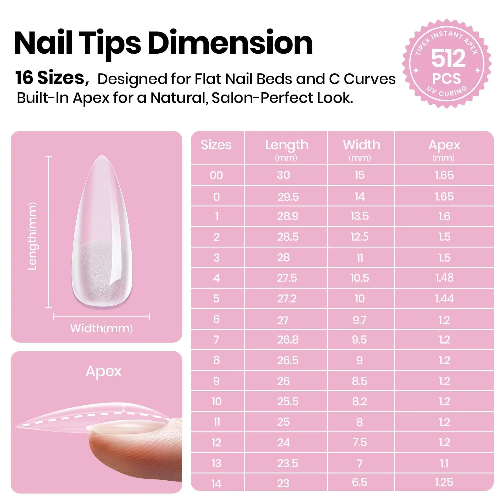 Beetles Tipex Lite Apex Nail Tips - Stiletto Medium 512pcs 16 Sizes - Image 4