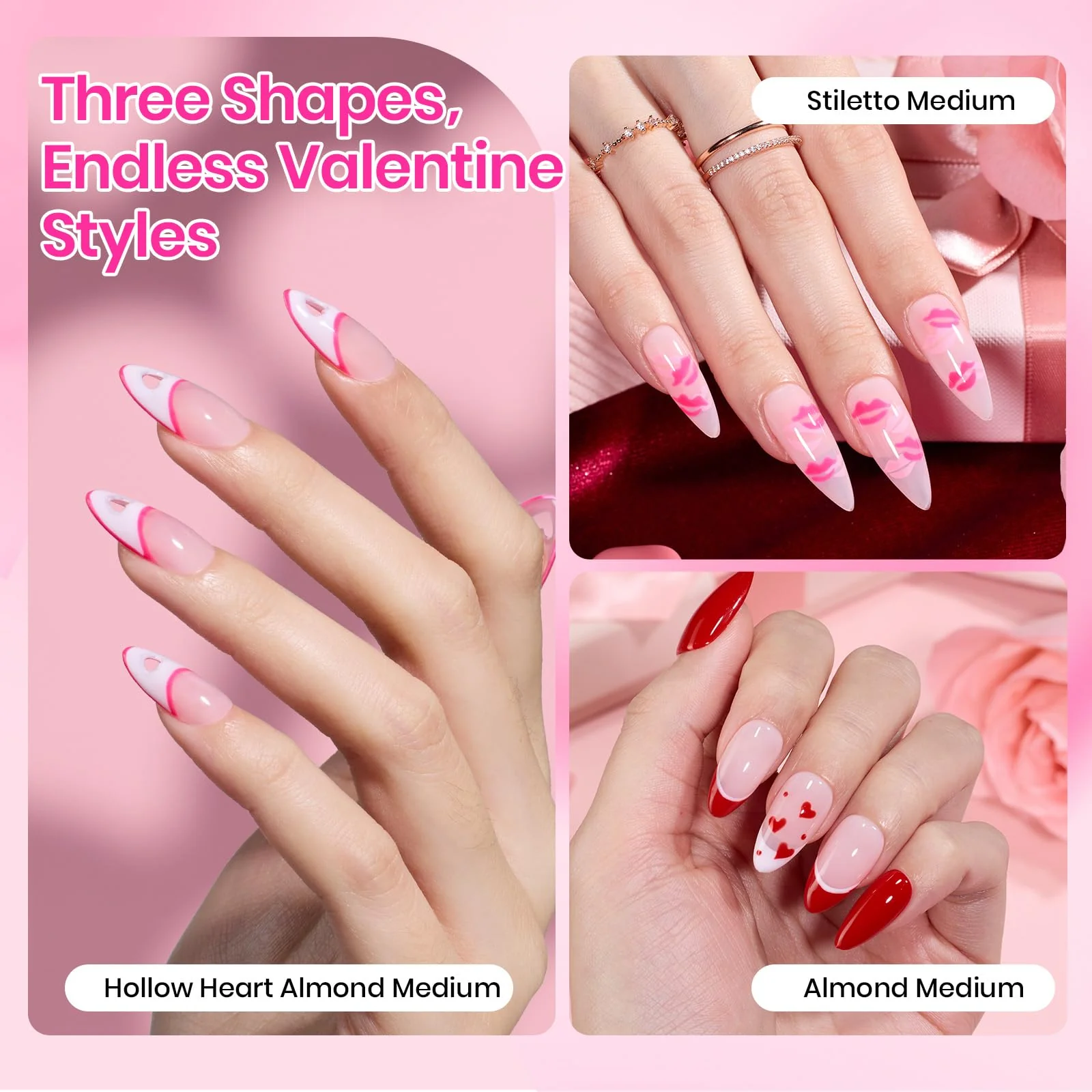 Beetles Tipex Lite Nails Kit - 192pcs Heart Cutout Pre-Built Apex Almond & Stiletto Medium Nail Tips - Image 3