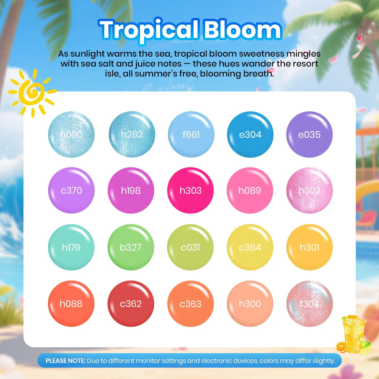 Beetles Tropical Bloom High Pigmented Colors 20 Colors Summer Nails Gel Polish Set With Base Coat & Top Coat - Image 2