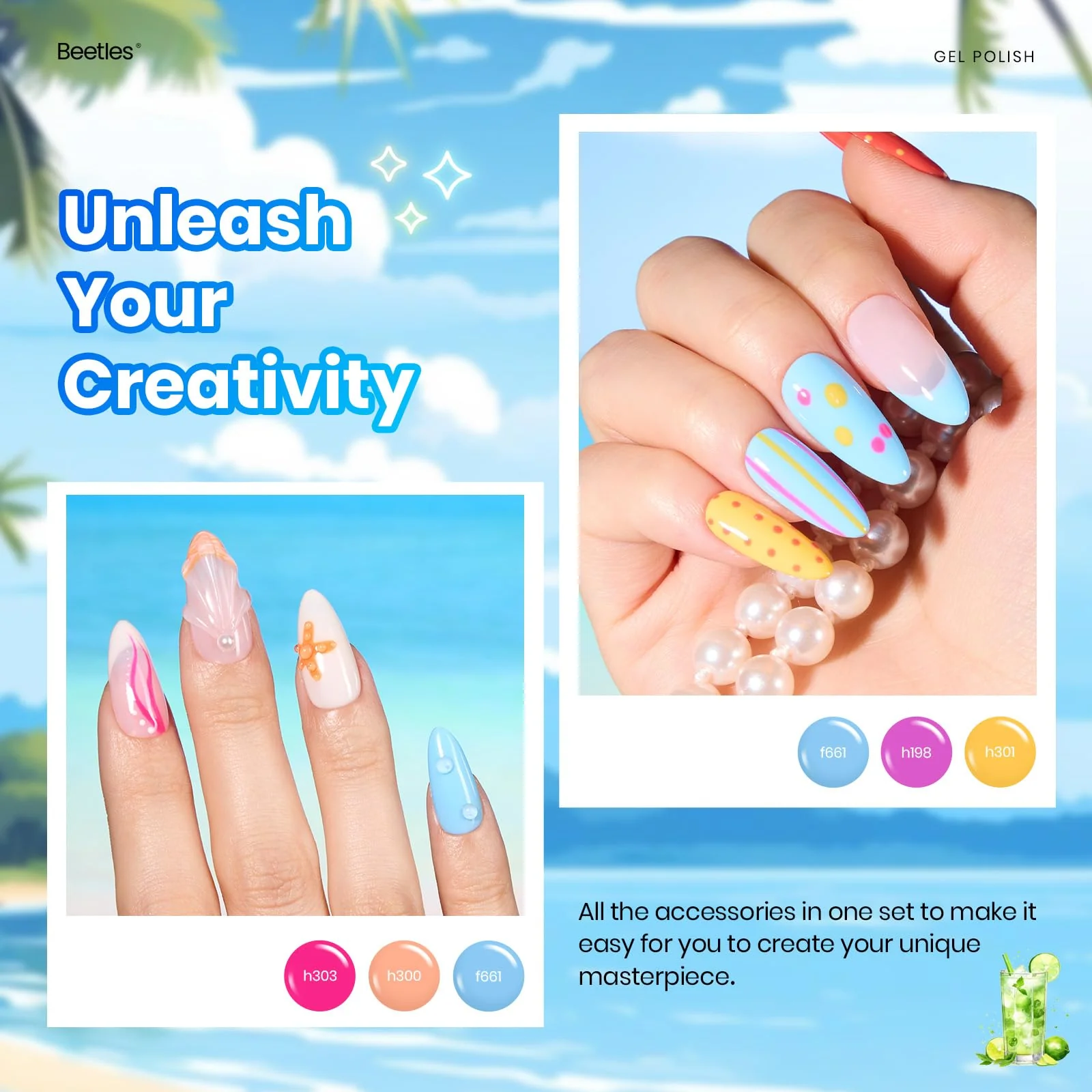 Beetles Tropical Bloom High Pigmented Colors 20 Colors Summer Nails Gel Polish Set With Base Coat & Top Coat - Image 4