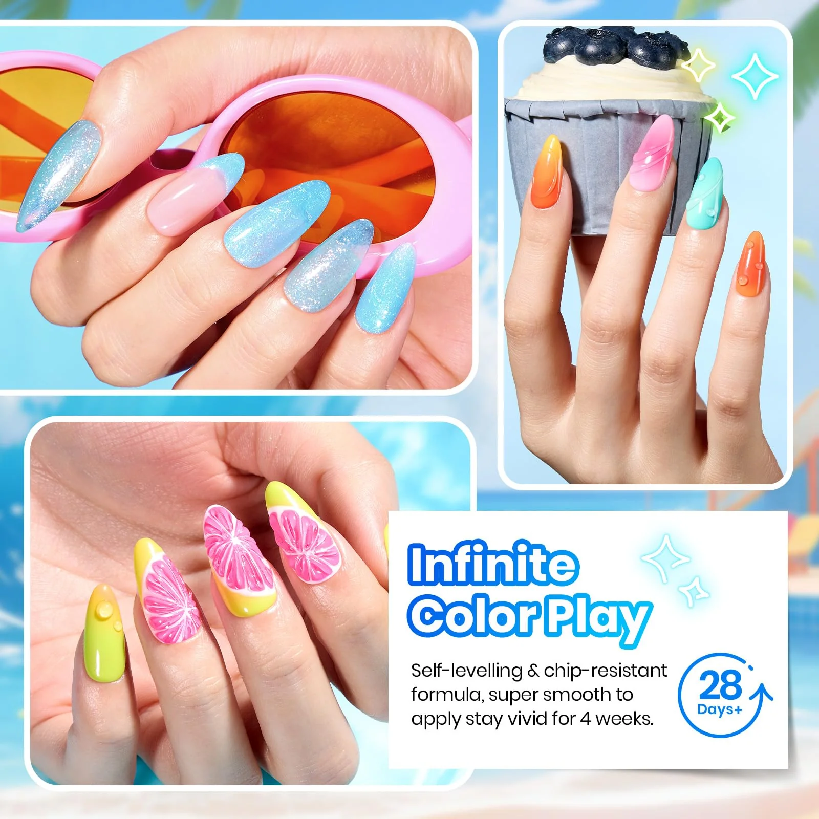 Beetles Tropical Bloom High Pigmented Colors 20 Colors Summer Nails Gel Polish Set With Base Coat & Top Coat - Image 5