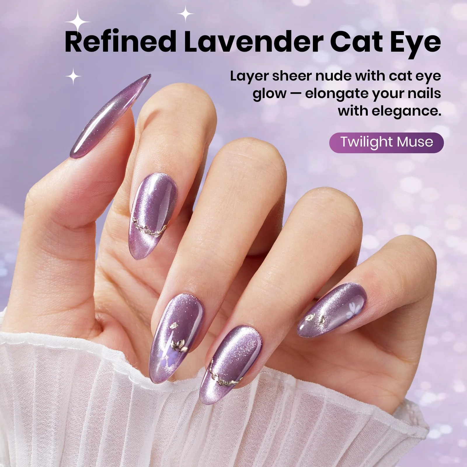 Beetles Twilight Muse Gel Nail Polish - 15ML Purple HEMA FREE Cat Eye Nail Polish - Image 5