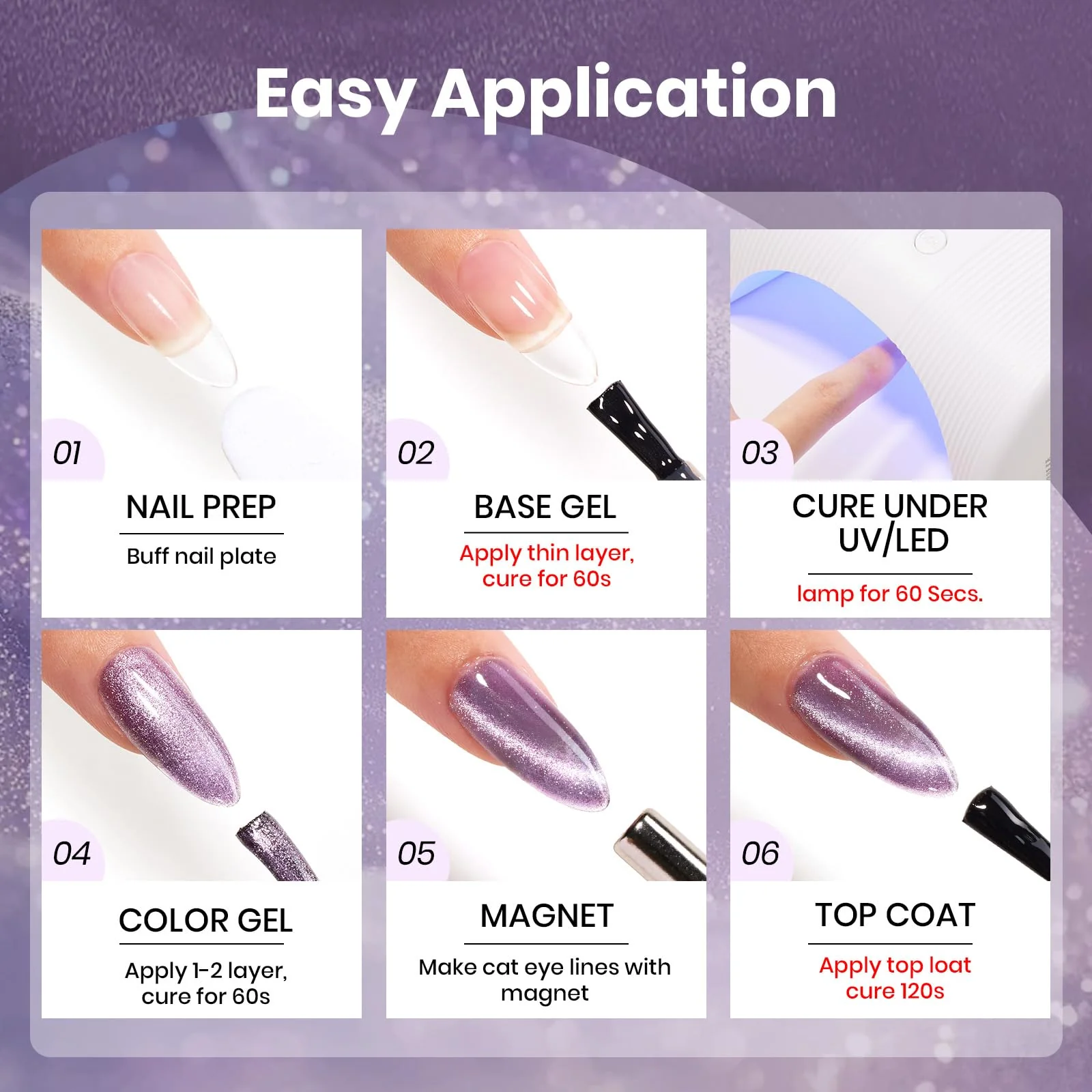 Beetles Twilight Muse Gel Nail Polish - 15ML Purple HEMA FREE Cat Eye Nail Polish - Image 6