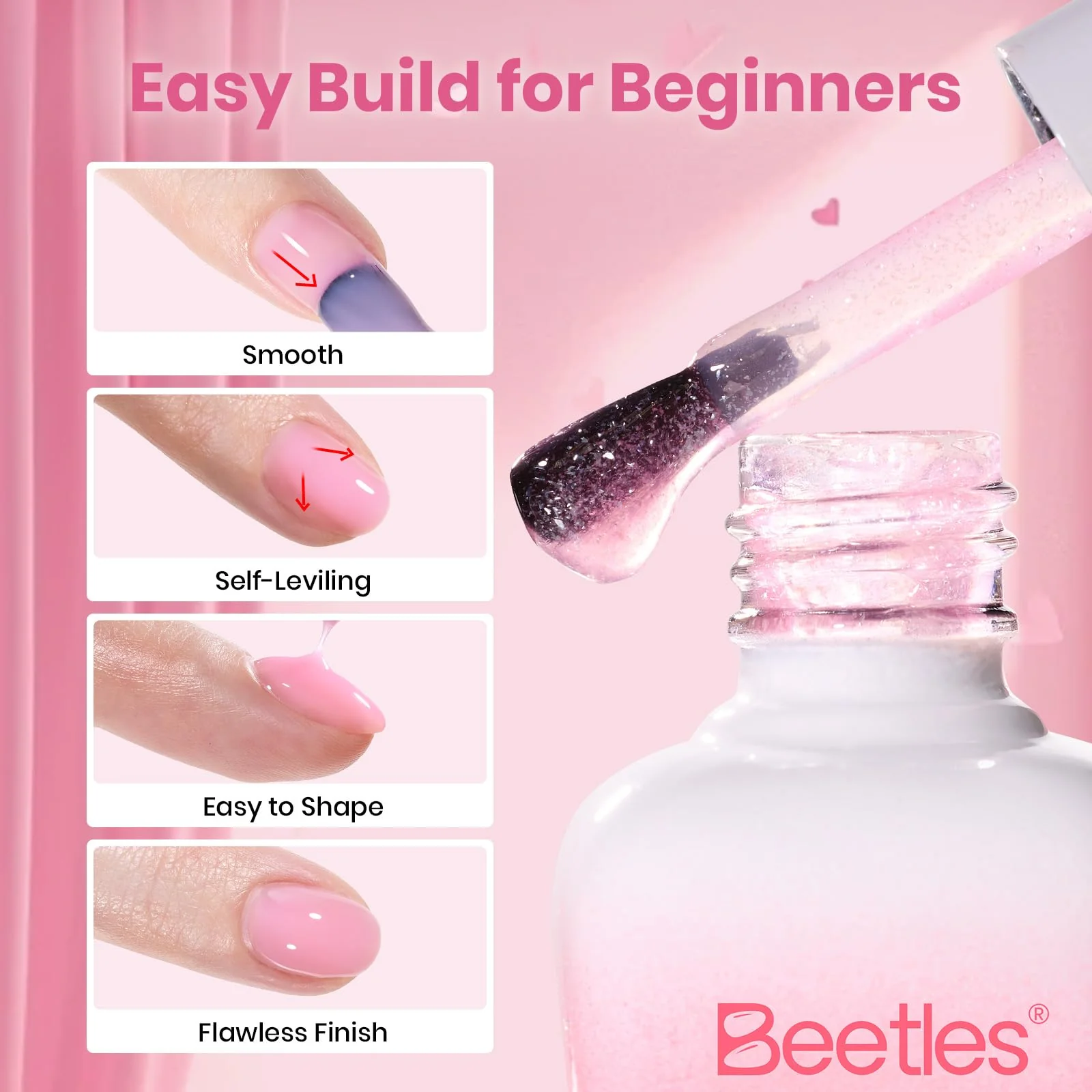 Beetles Nails: Blush Charm Cat Eye Gel Nail Polish Builder Gel Kit with Mini Nail Lamp - Image 5