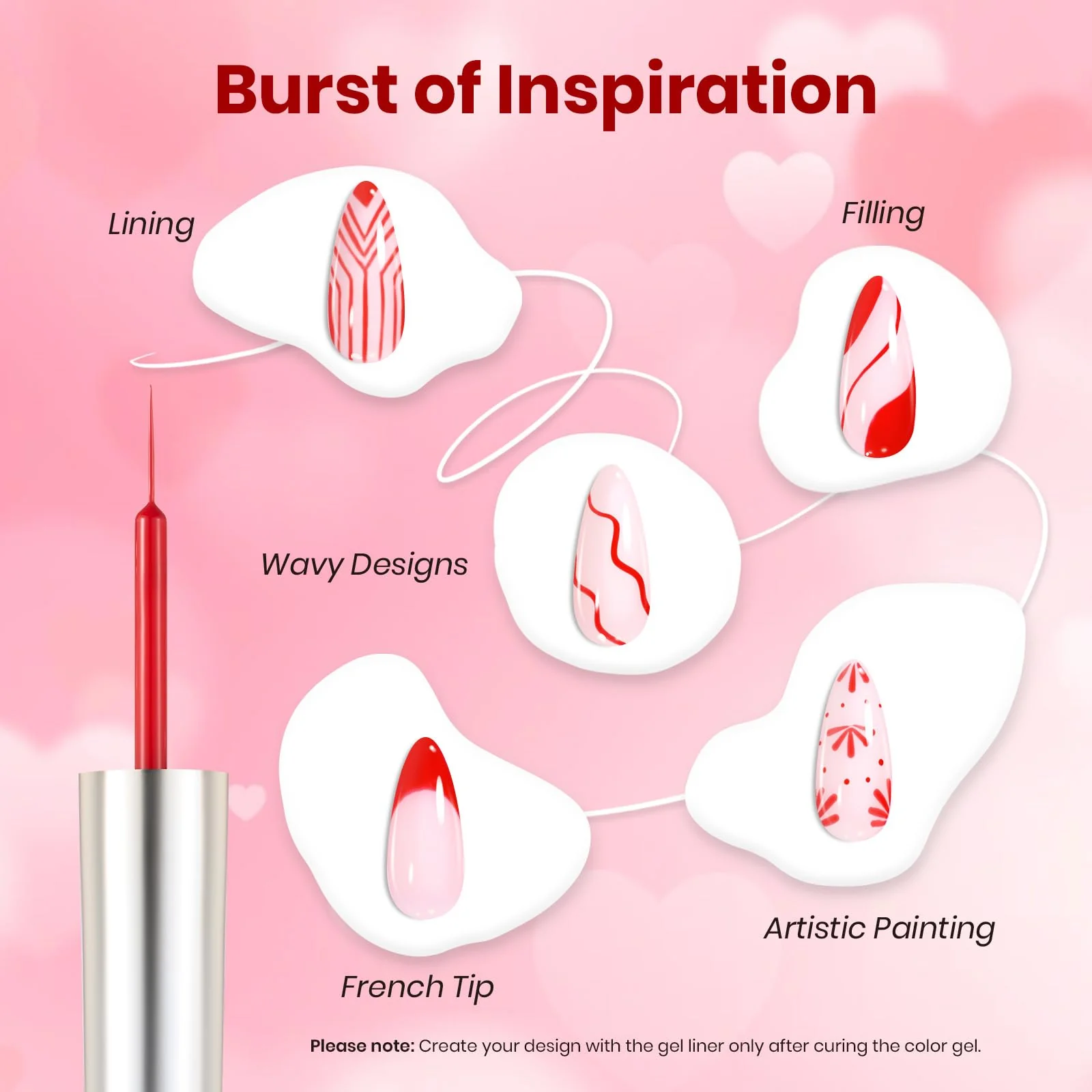 Beetles Nails Must-Have - 7ml Red Gel Liner Polish for French Tip Swirl Nail Art - Image 5