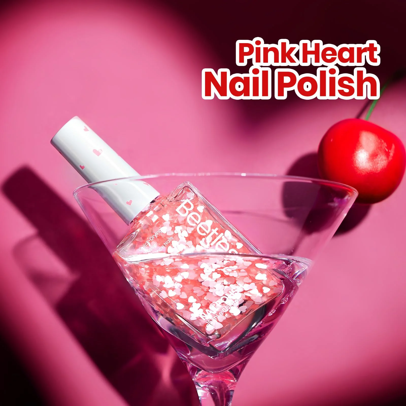 Beetles Valentines Nails Polish - 15ml/0.51Fl Oz Pink Heart Sweetheart Glow Glitter Top Coat - Image 3