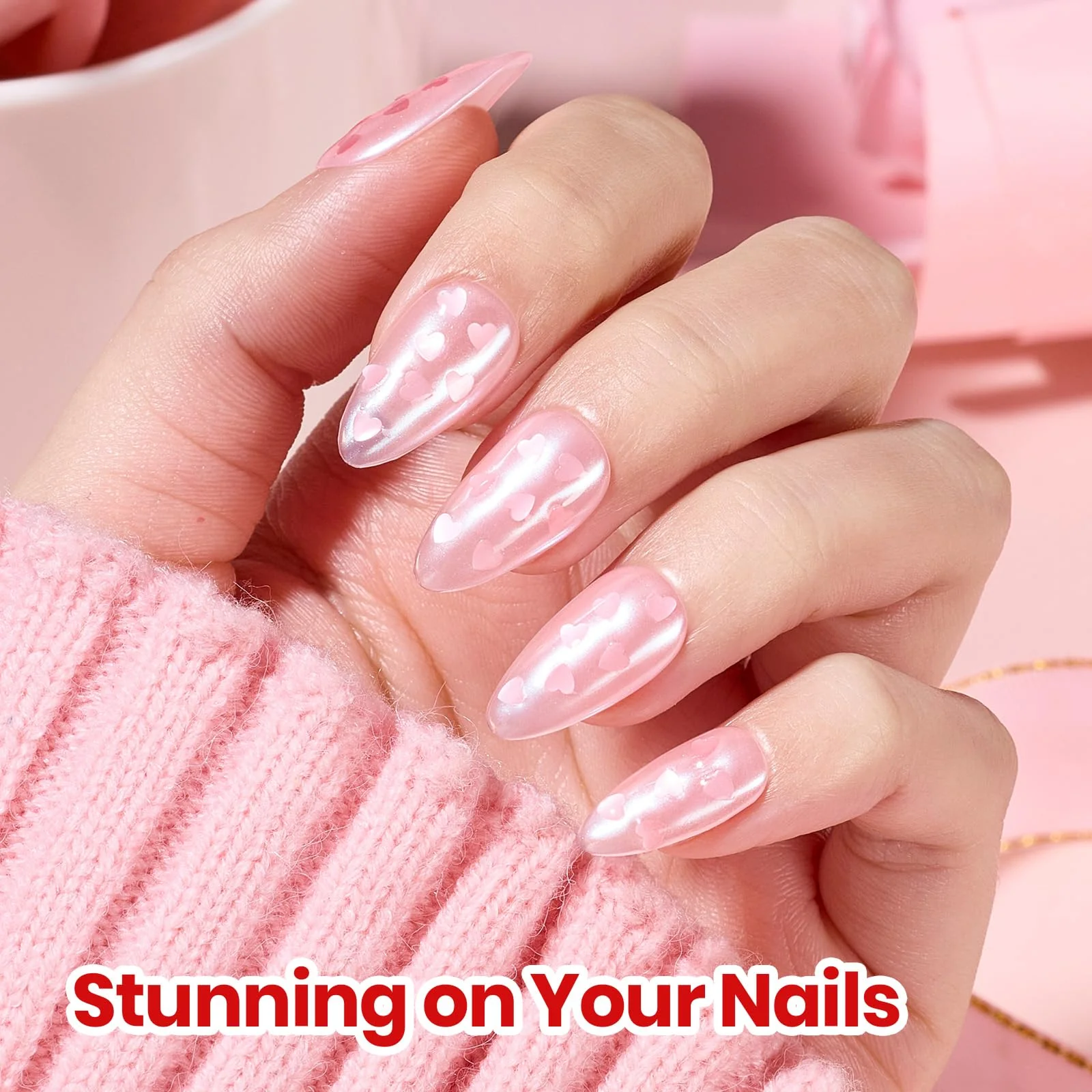 Beetles Valentines Nails Polish - 15ml/0.51Fl Oz Pink Heart Sweetheart Glow Glitter Top Coat - Image 4