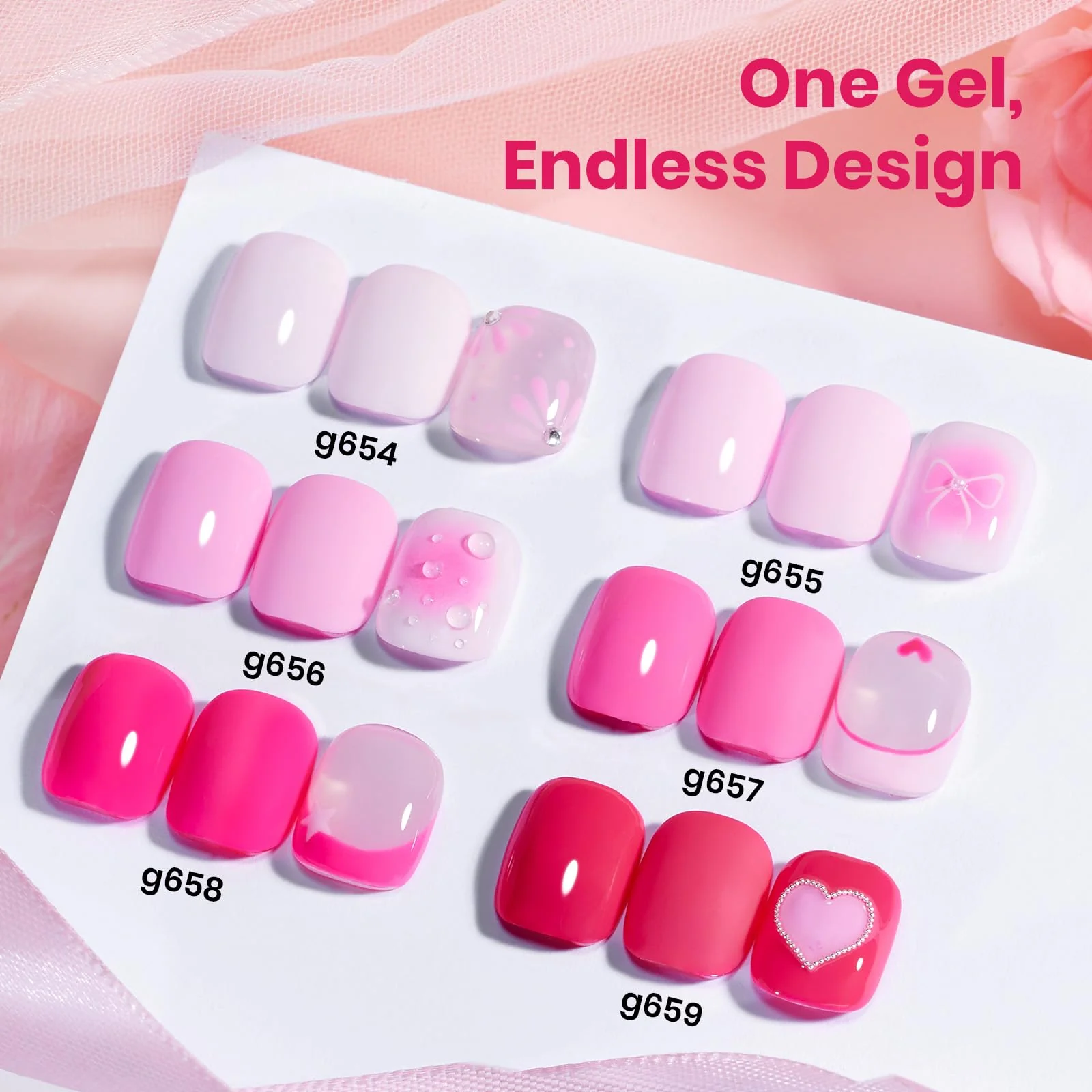Beetles Valentines Pink Gel Polish Set - Romance in Air Collection 15Ml Bright Neon Light Hot Pink Colors - Image 2