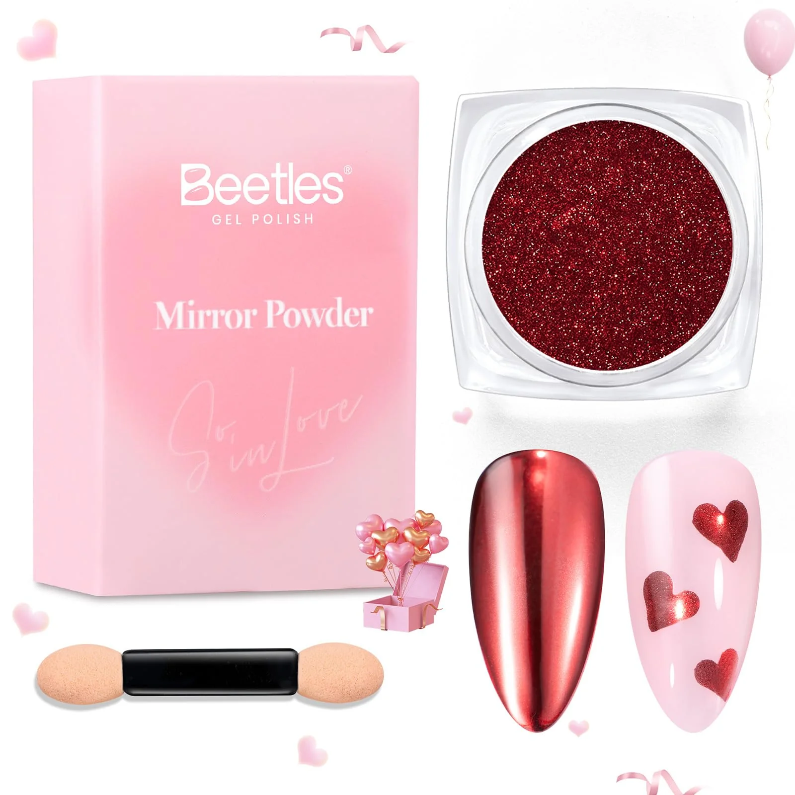 Beetles Valentines Red Chrome Nail Powder Mirror Effect Chrome Powder