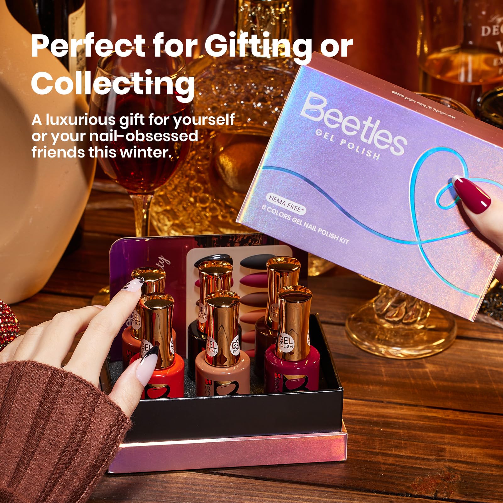 Beetles Winter Gel Polish Set Midnight Serenity HEMA-Free - 6 Colors 15ml Mocha Brown Gel Polish Set - Image 6